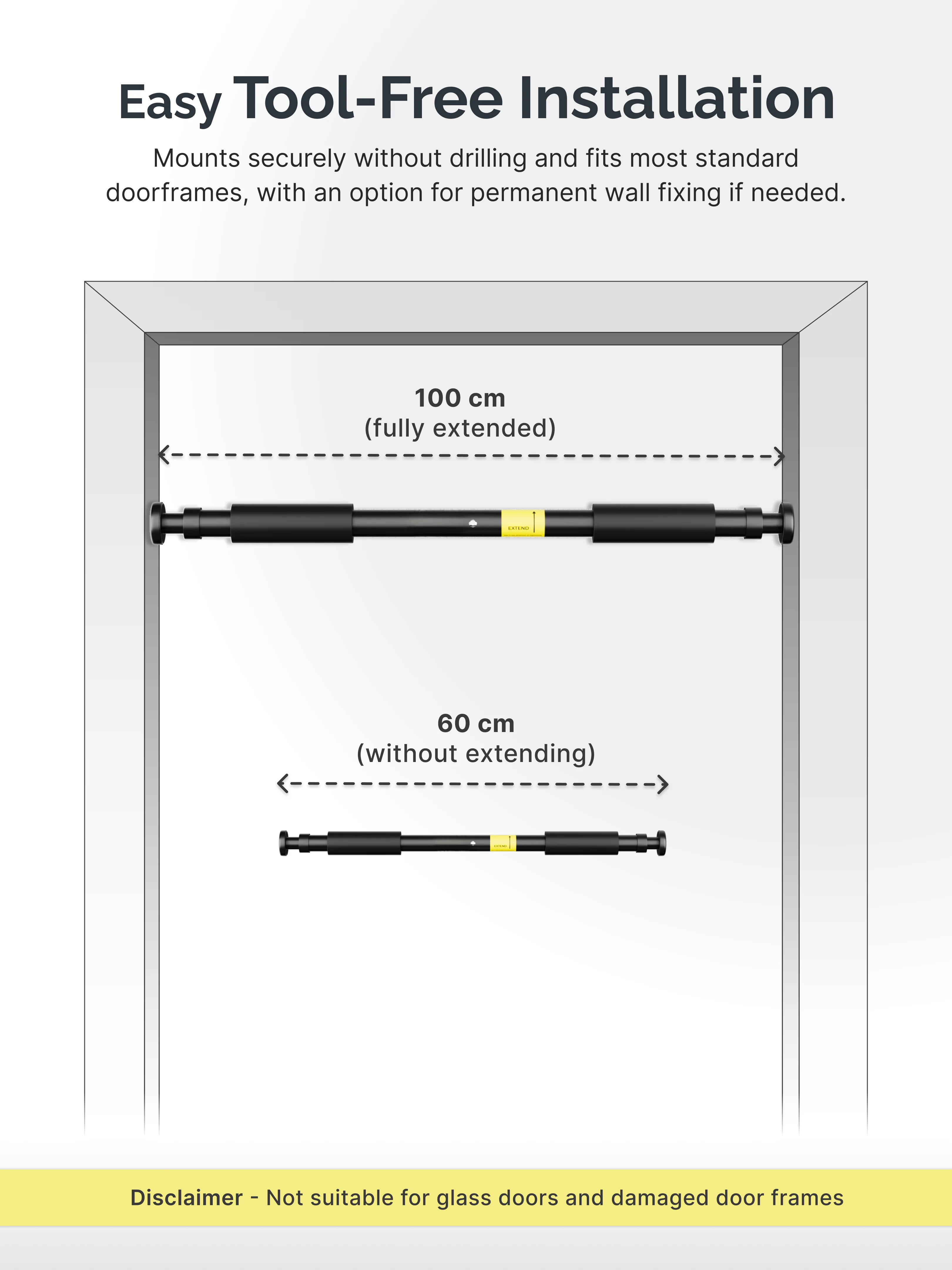 Cult Adjustable Pull-Up Bar for Doorway | Heavy-Duty Steel | Multi-Grip Home Gym Bar for Pull Ups, Chin Ups & Core Workout | Size - 60-100 cm - Image 5