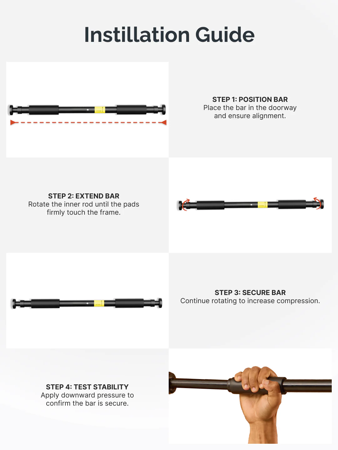 Cult Adjustable Pull-Up Bar for Doorway | Heavy-Duty Steel | Multi-Grip Home Gym Bar for Pull Ups, Chin Ups & Core Workout | Size - 60-100 cm - Image 6