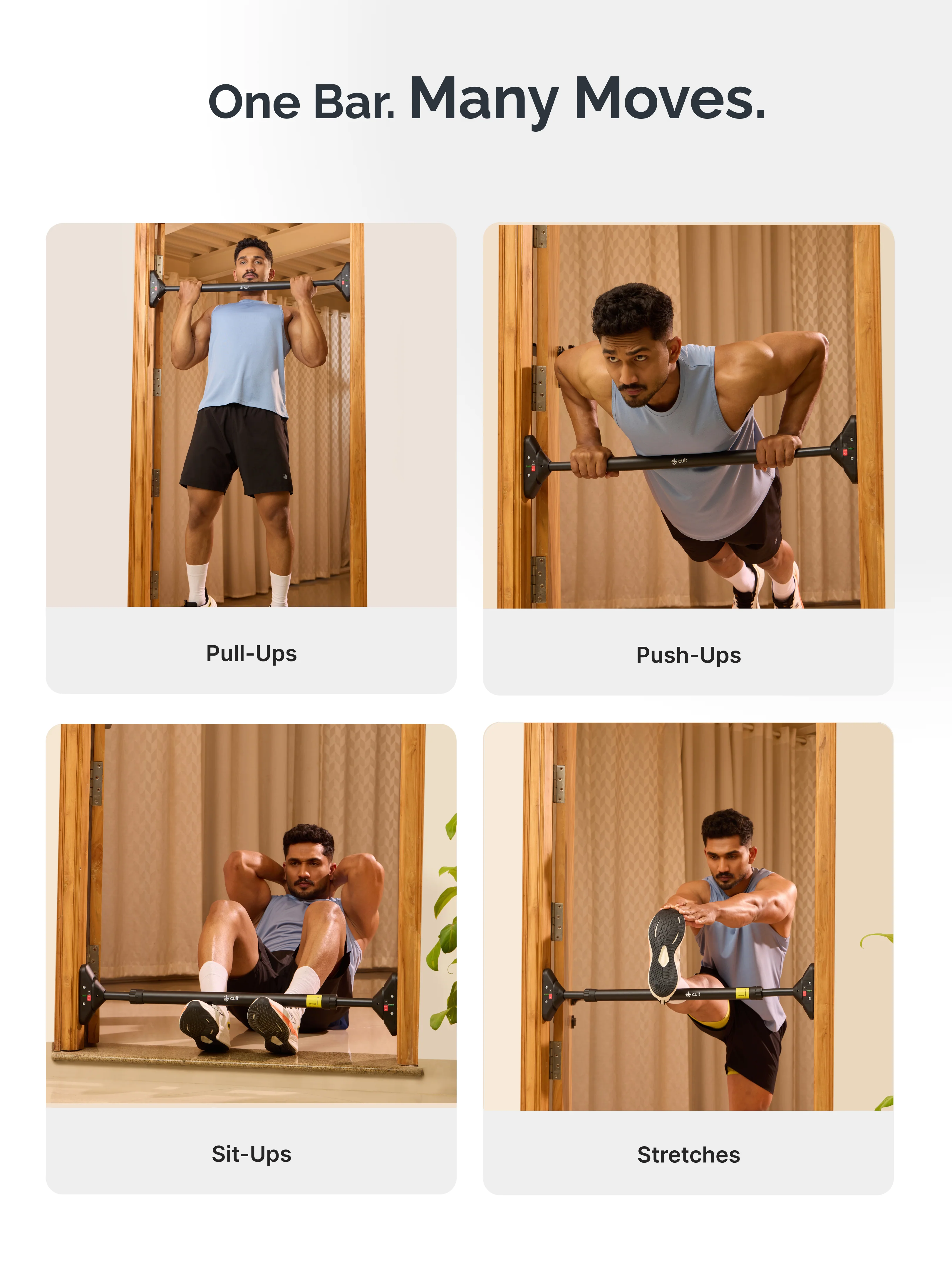 Cult Adjustable Pull-Up Bar for Doorway | Heavy-Duty Steel | Multi-Grip Home Gym Bar for Pull Ups, Chin Ups & Core Workout | Size -  72-110cm - Image 7