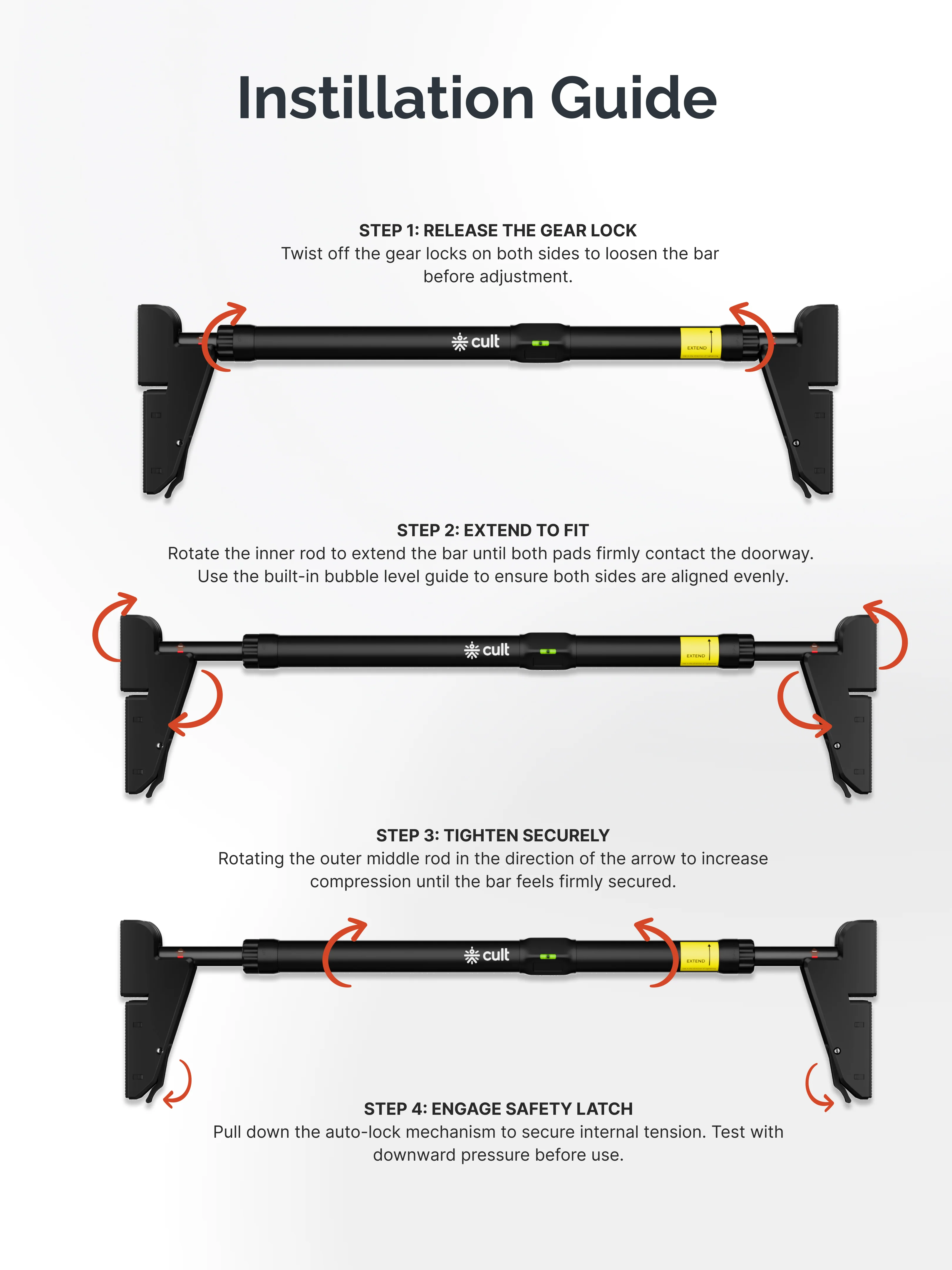 Cult Adjustable Pull-Up Bar for Doorway | Heavy-Duty Steel | Multi-Grip Home Gym Bar for Pull Ups, Chin Ups & Core Workout | Size - 76-110cm - Image 6