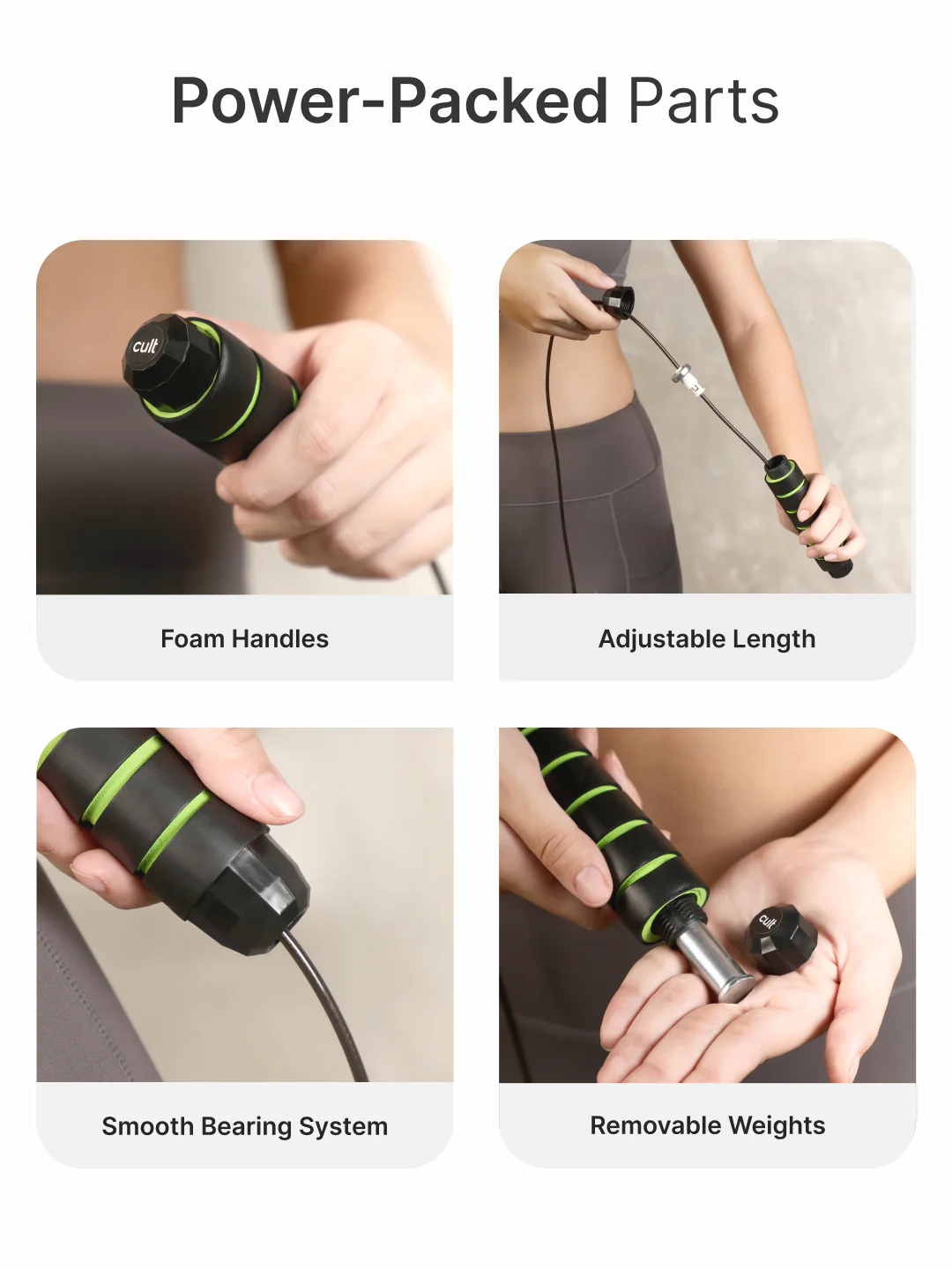 cult Adjustable Skipping Rope with weights Unisex Green - Image 5