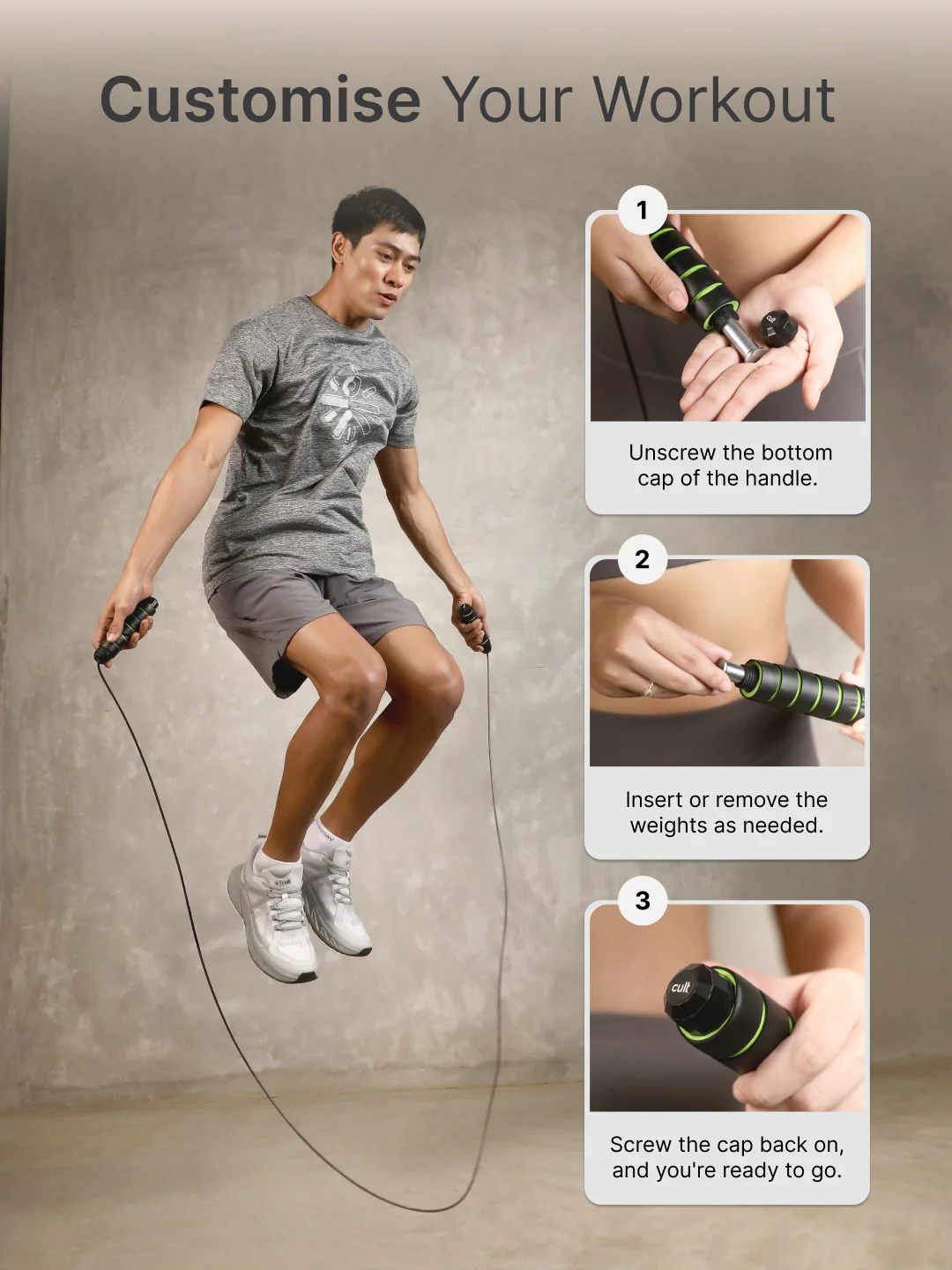 cult Adjustable Skipping Rope with weights Unisex Green - Image 7