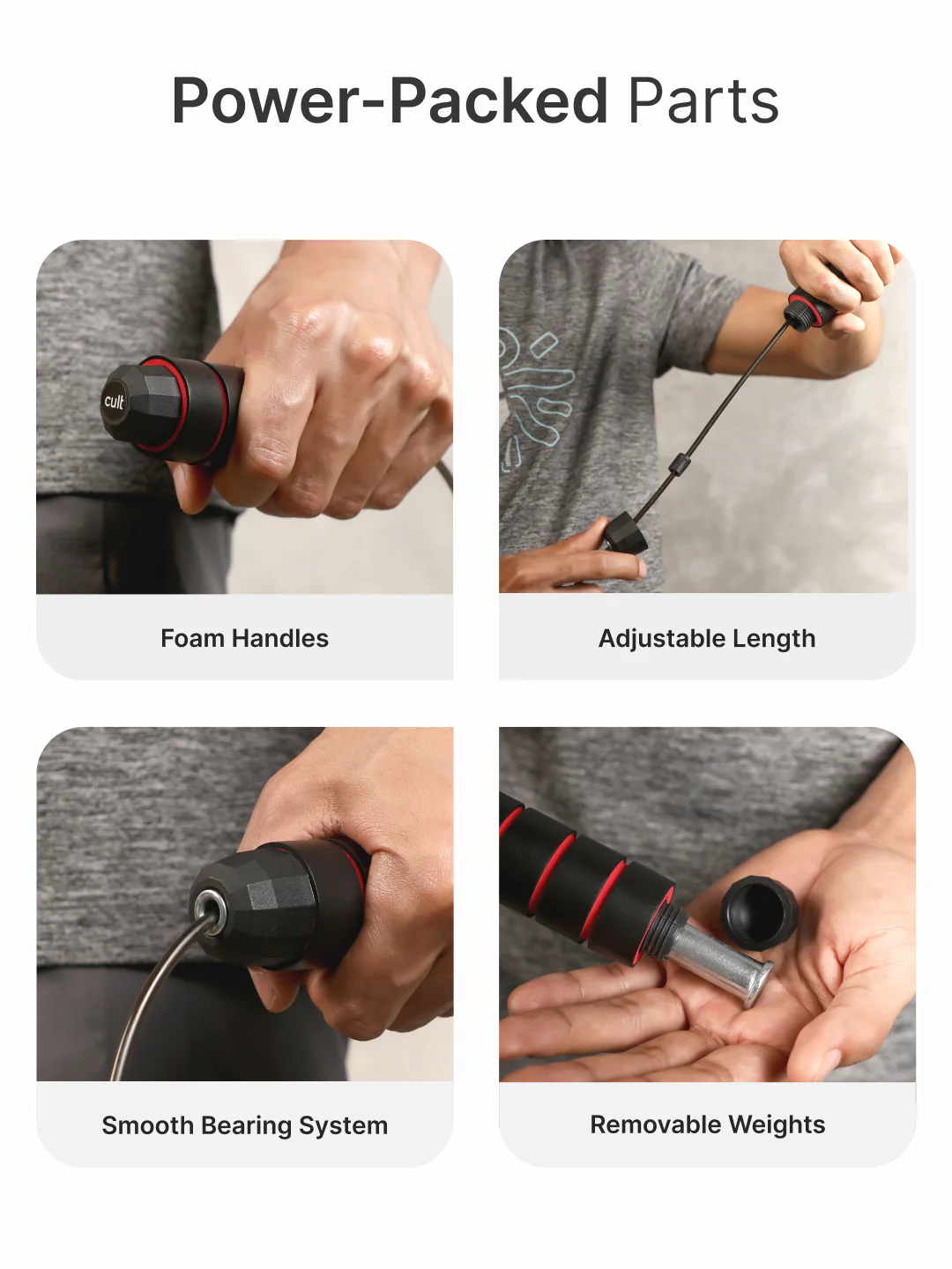 cult Adjustable Skipping Rope with weights Unisex Red - Image 5