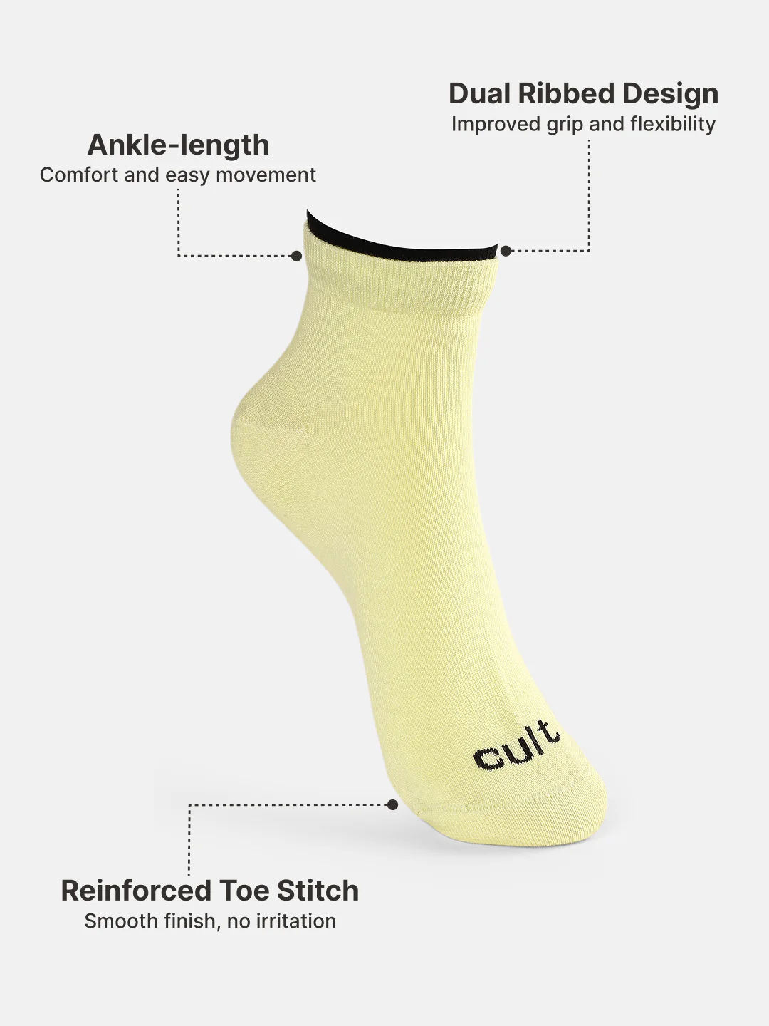 Casual Ankle Length Pack of 3 White,Yellow & Powder Blue Solid Men's Cotton Socks - Image 5