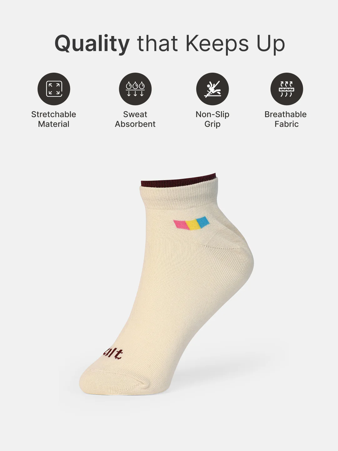 Casual Ankle Length Pack of 3 Cream,Powder Blue & Black Solid Women's Cotton Socks - Image 3