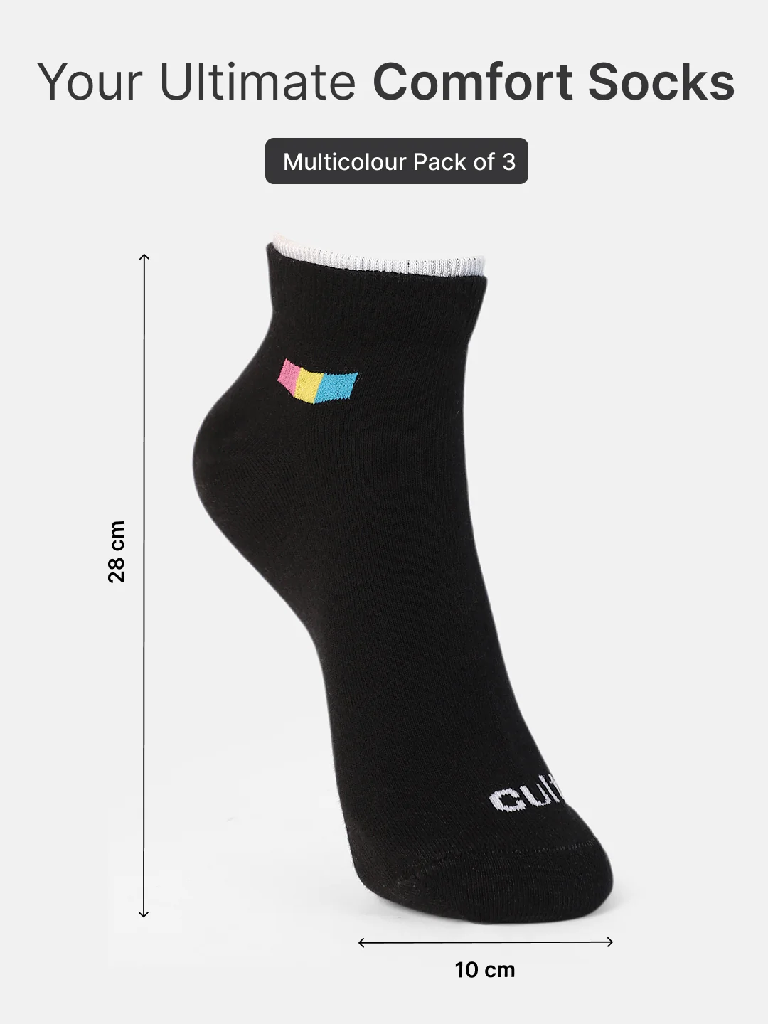 Casual Ankle Length Pack of 3 Cream,Powder Blue & Black Solid Women's Cotton Socks - Image 6