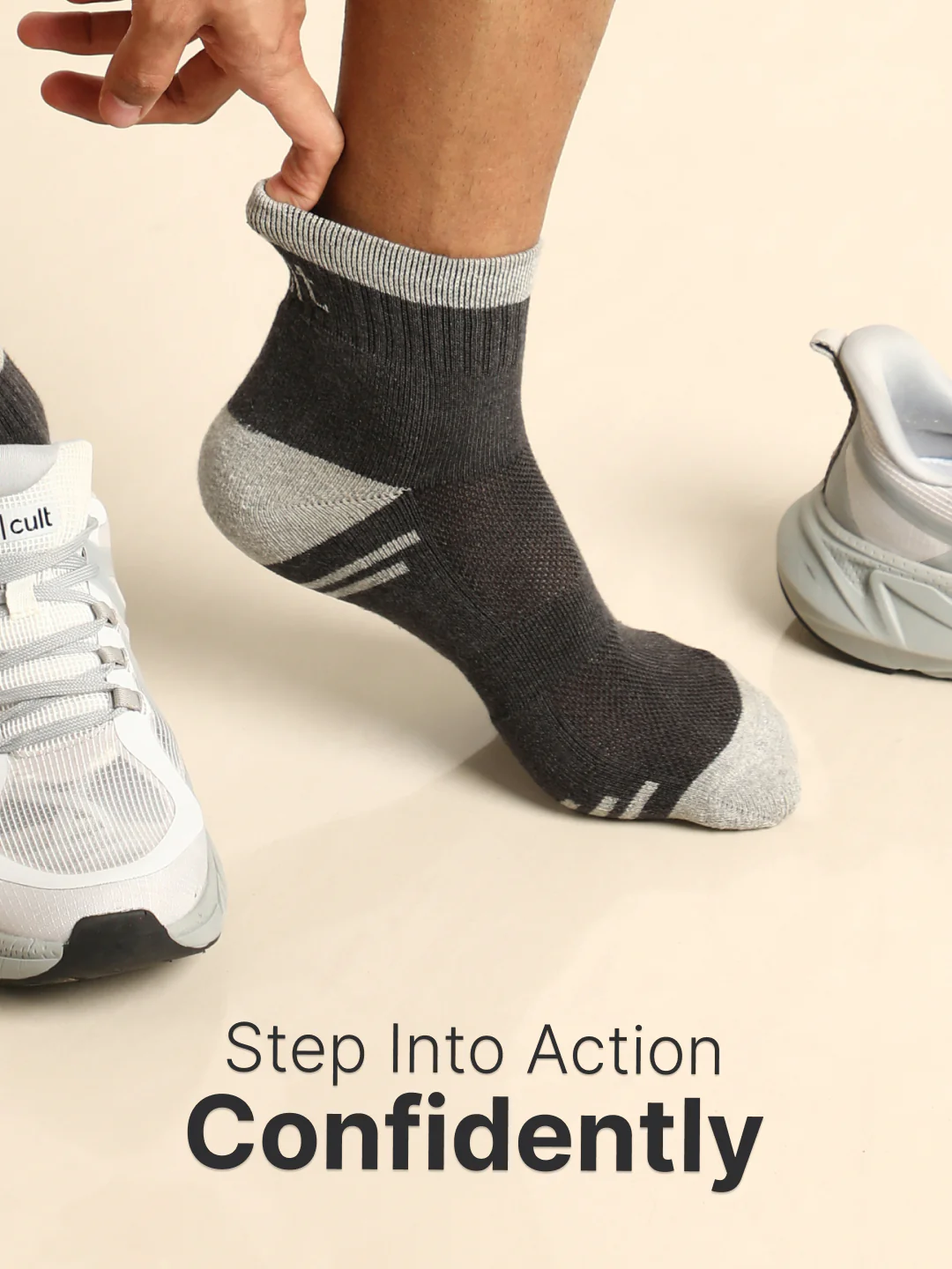 Sports Ankle Length Pack of 3 Colorblocked Anthara,Black & Grey Men's Cotton Socks - Image 2
