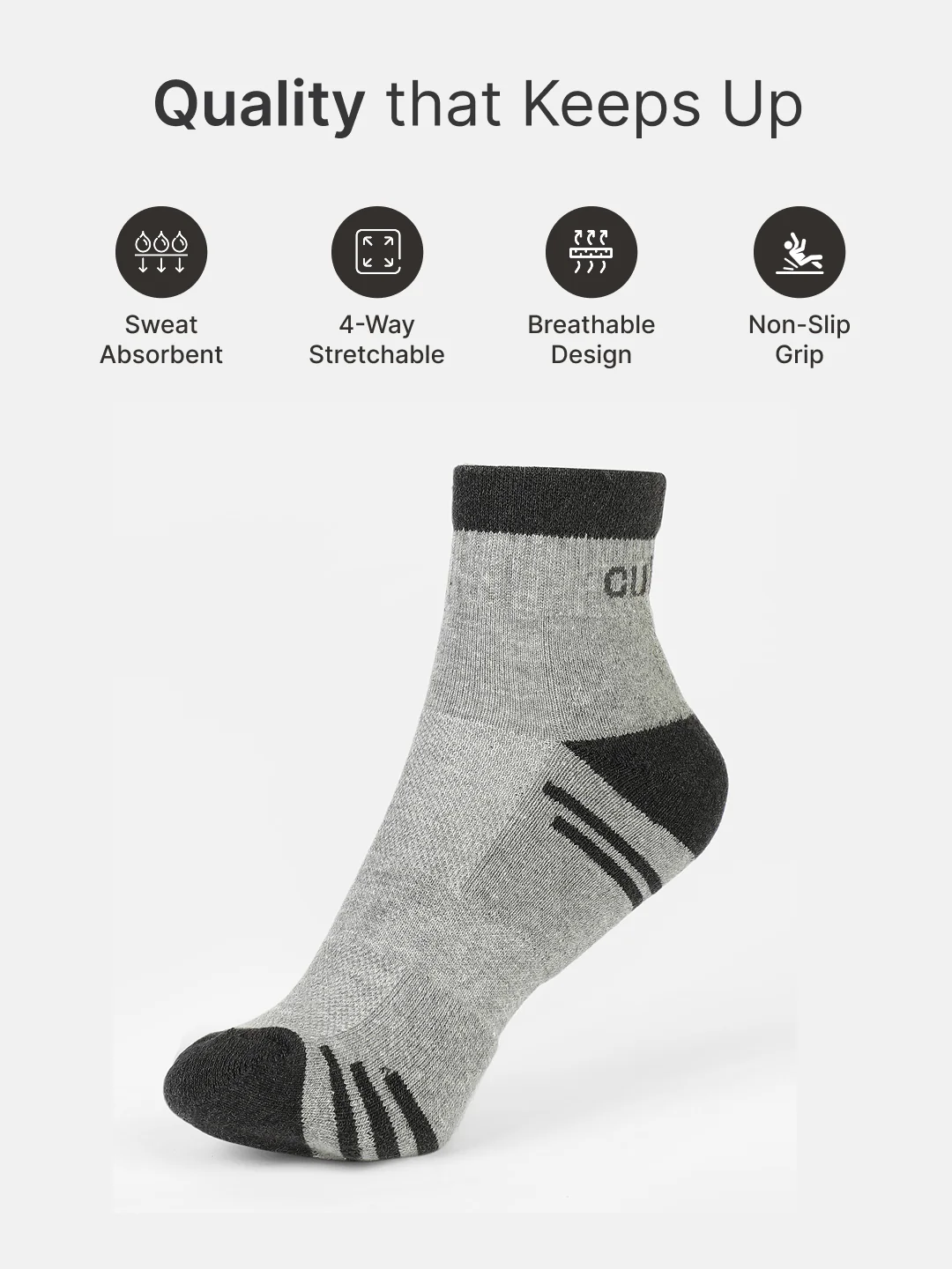 Sports Ankle Length Pack of 3 Colorblocked Anthara,Black & Grey Men's Cotton Socks - Image 3