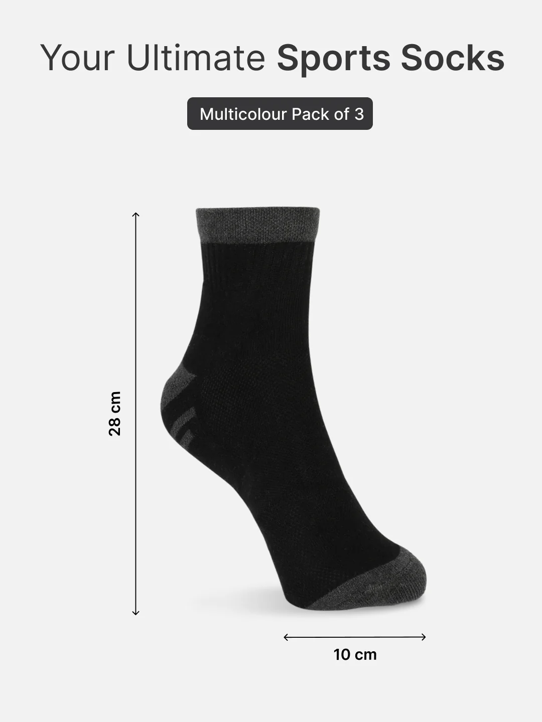 Sports Ankle Length Pack of 3 Colorblocked Anthara,Black & Grey Men's Cotton Socks - Image 6