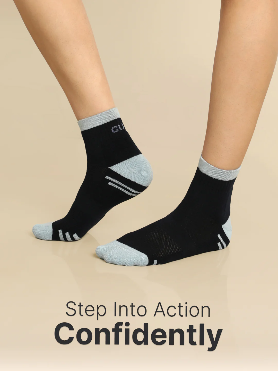 Sports Ankle Length Pack of 3 Powder Blue,Navy & Blue Terry Colourblocked Women's Socks - Image 2