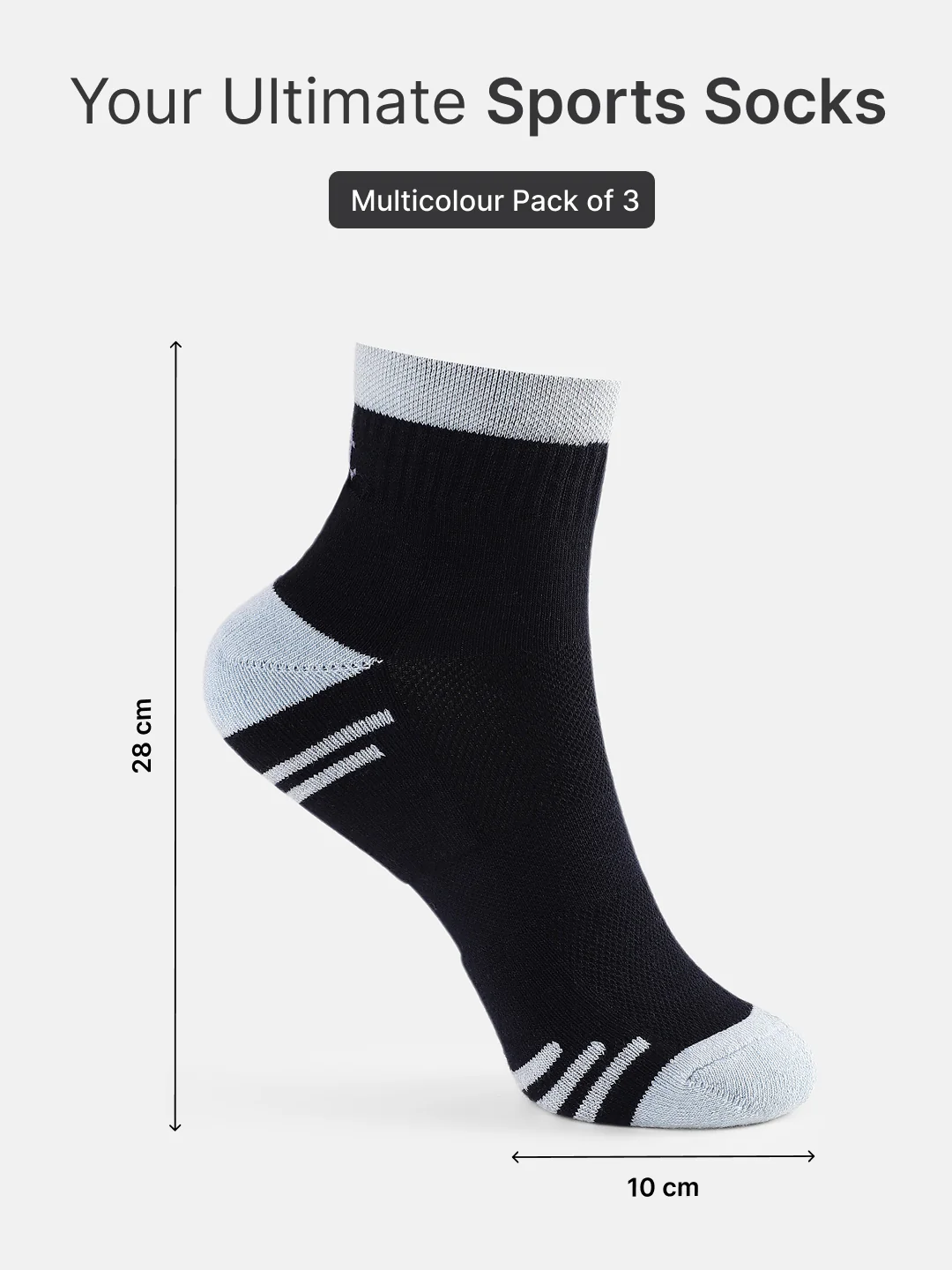 Sports Ankle Length Pack of 3 Powder Blue,Navy & Blue Terry Colourblocked Women's Socks - Image 6