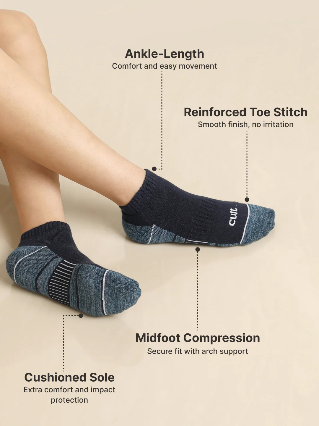 Sports Ankle Length Pack of 3 Rust,Coral & Navy Patterned Women's Socks - Image 5