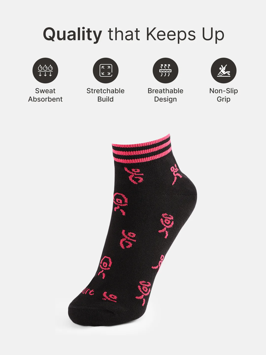 Casual Ankle Length Pack of 3 Black Patterned Men's Cotton Socks - Image 3