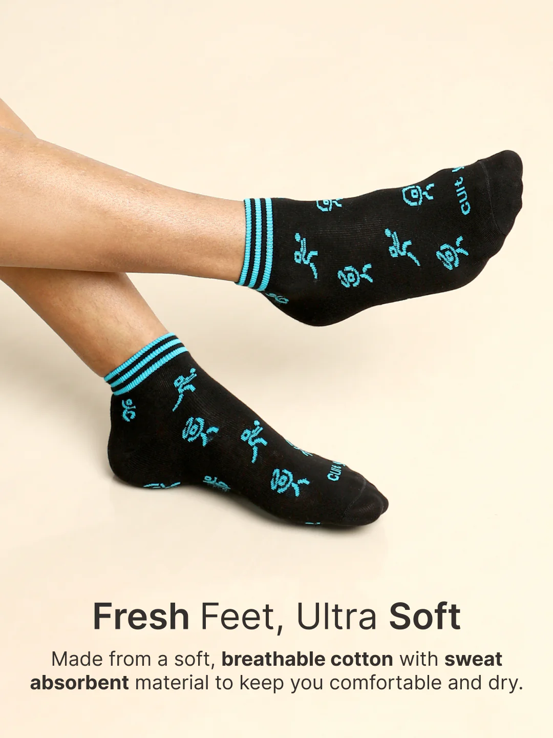 Casual Ankle Length Pack of 3 Black Patterned Men's Cotton Socks - Image 4