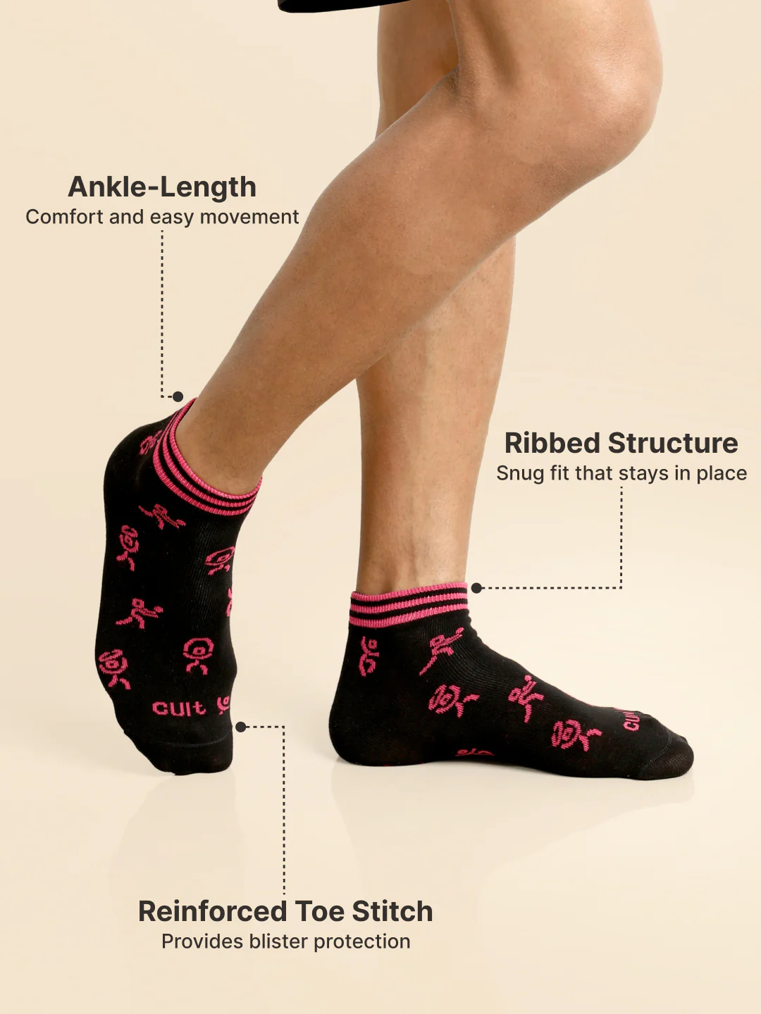 Casual Ankle Length Pack of 3 Black Patterned Men's Cotton Socks - Image 5