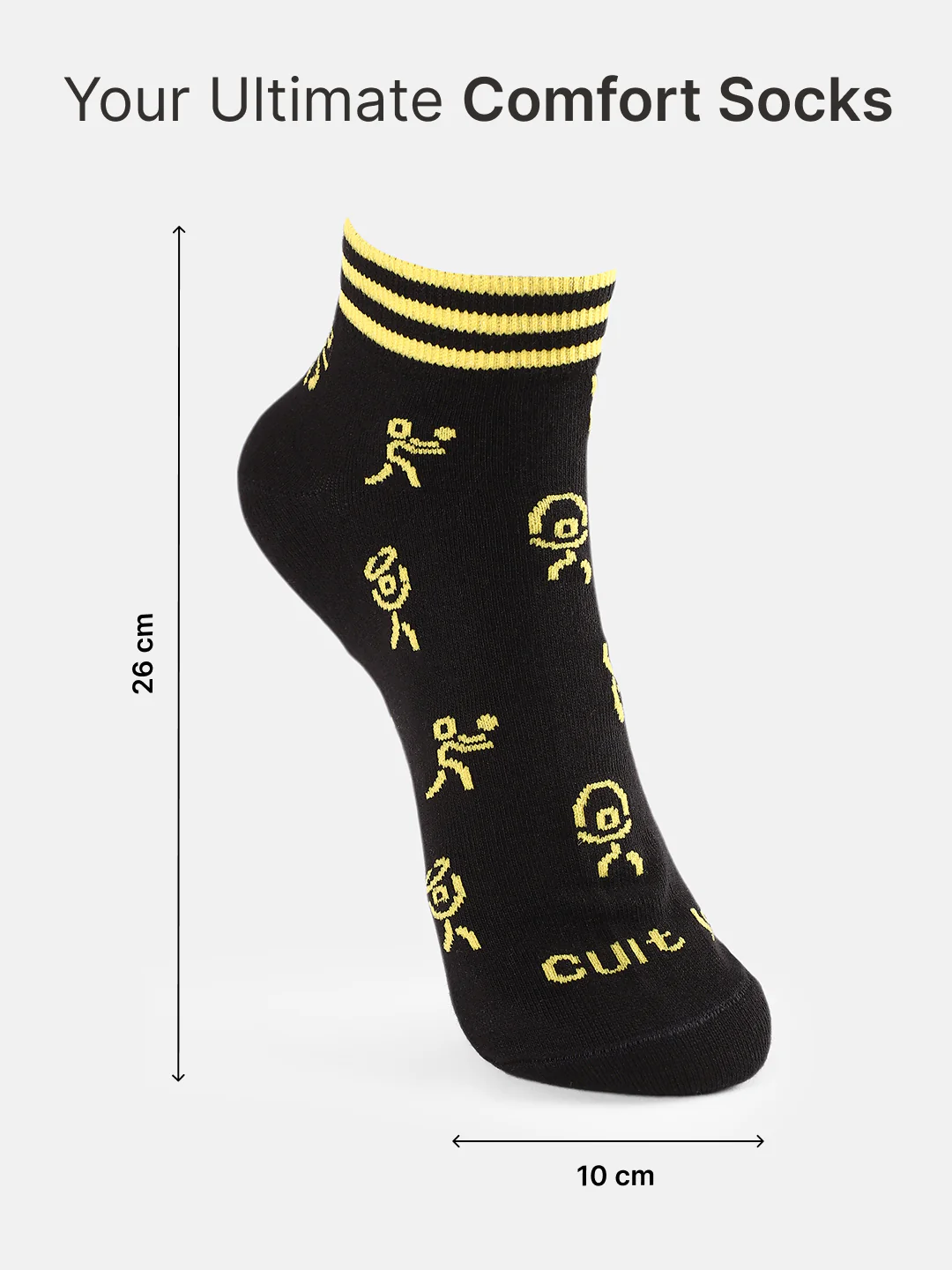 Casual Ankle Length Pack of 3 Black Patterned Men's Cotton Socks - Image 6