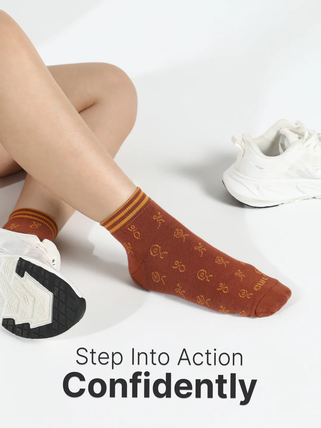 Casual Ankle Length Pack of 3 Mustard,Off White & Rust Patterned Women's Socks - Image 2