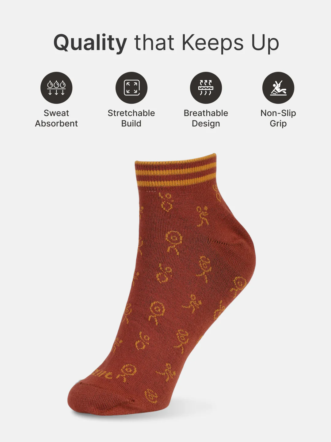 Casual Ankle Length Pack of 3 Mustard,Off White & Rust Patterned Women's Socks - Image 3