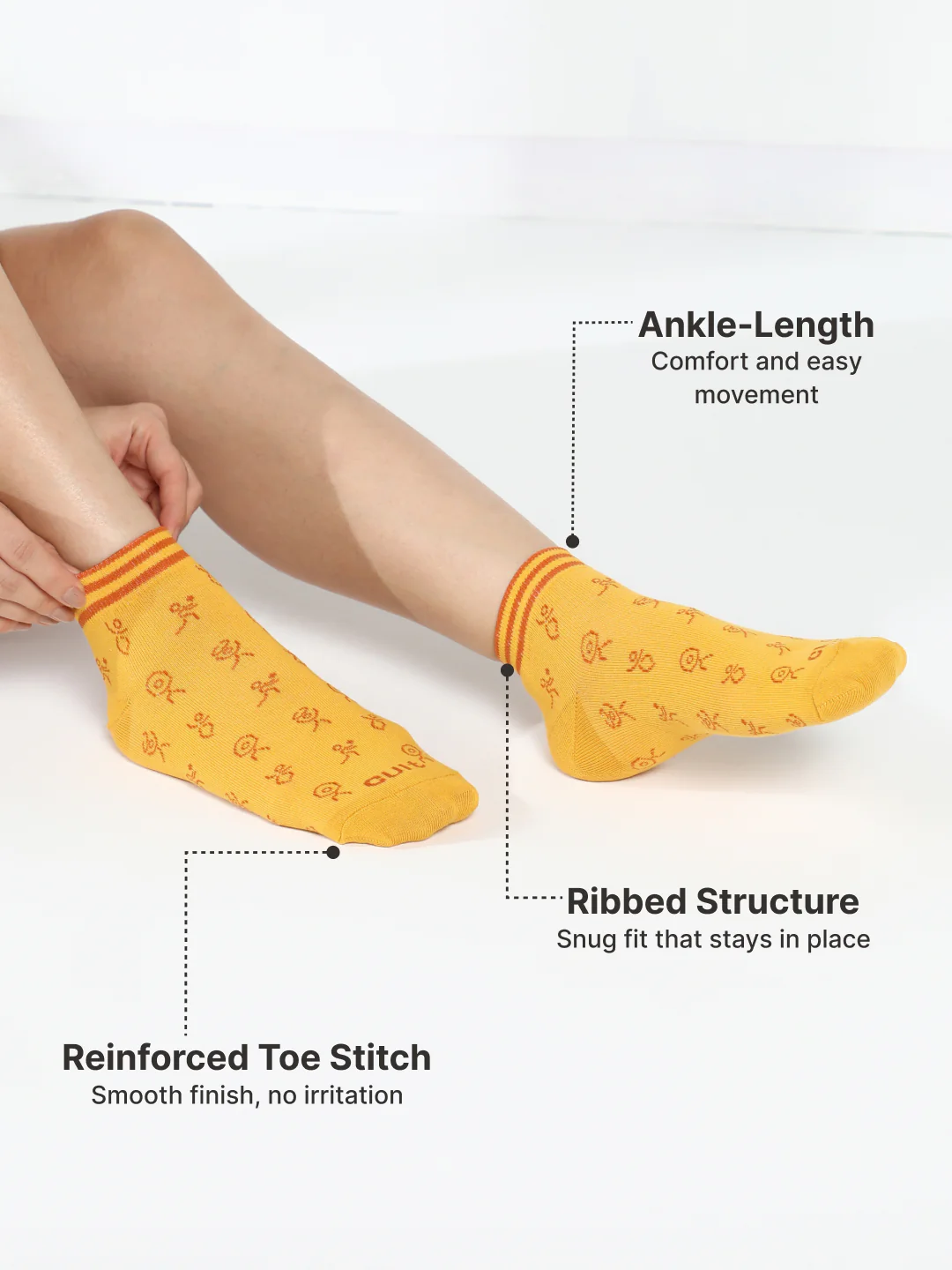 Casual Ankle Length Pack of 3 Mustard,Off White & Rust Patterned Women's Socks - Image 5
