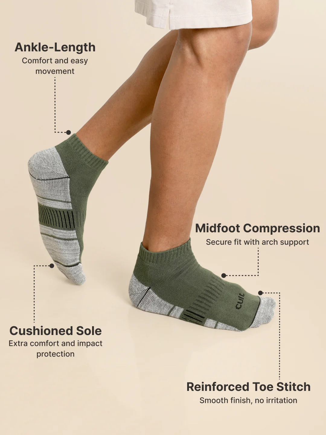 Sports Ankle Length Pack of 3 Maroon,Olive & Blue Men's Cotton Socks - Image 5