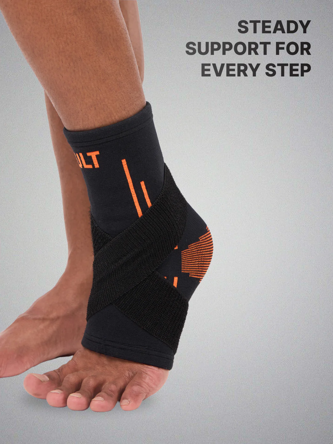 Cult Ankle Support with Elastic Strap | For Ankle Pain Relief | Stretchable Ankle support for Sports | Adjustable Free Size | Black Orange - Image 2