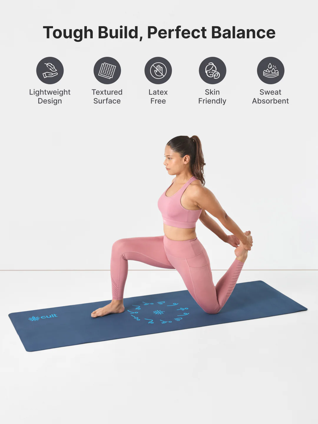 cult Aroma Infused TPE Yoga Mat 6 mm Anti Skid Non Slip Exercise Mat with Carry Bag for Yoga Workout Gym Blue - Image 4