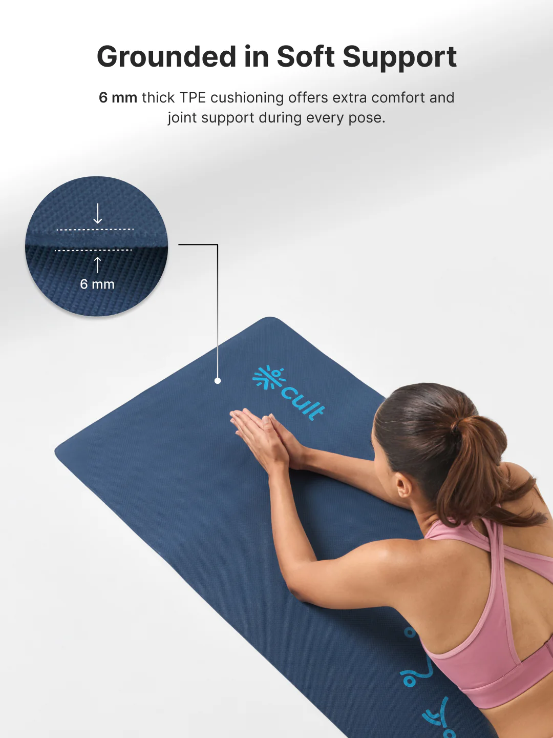 cult Aroma Infused TPE Yoga Mat 6 mm Anti Skid Non Slip Exercise Mat with Carry Bag for Yoga Workout Gym Blue - Image 7