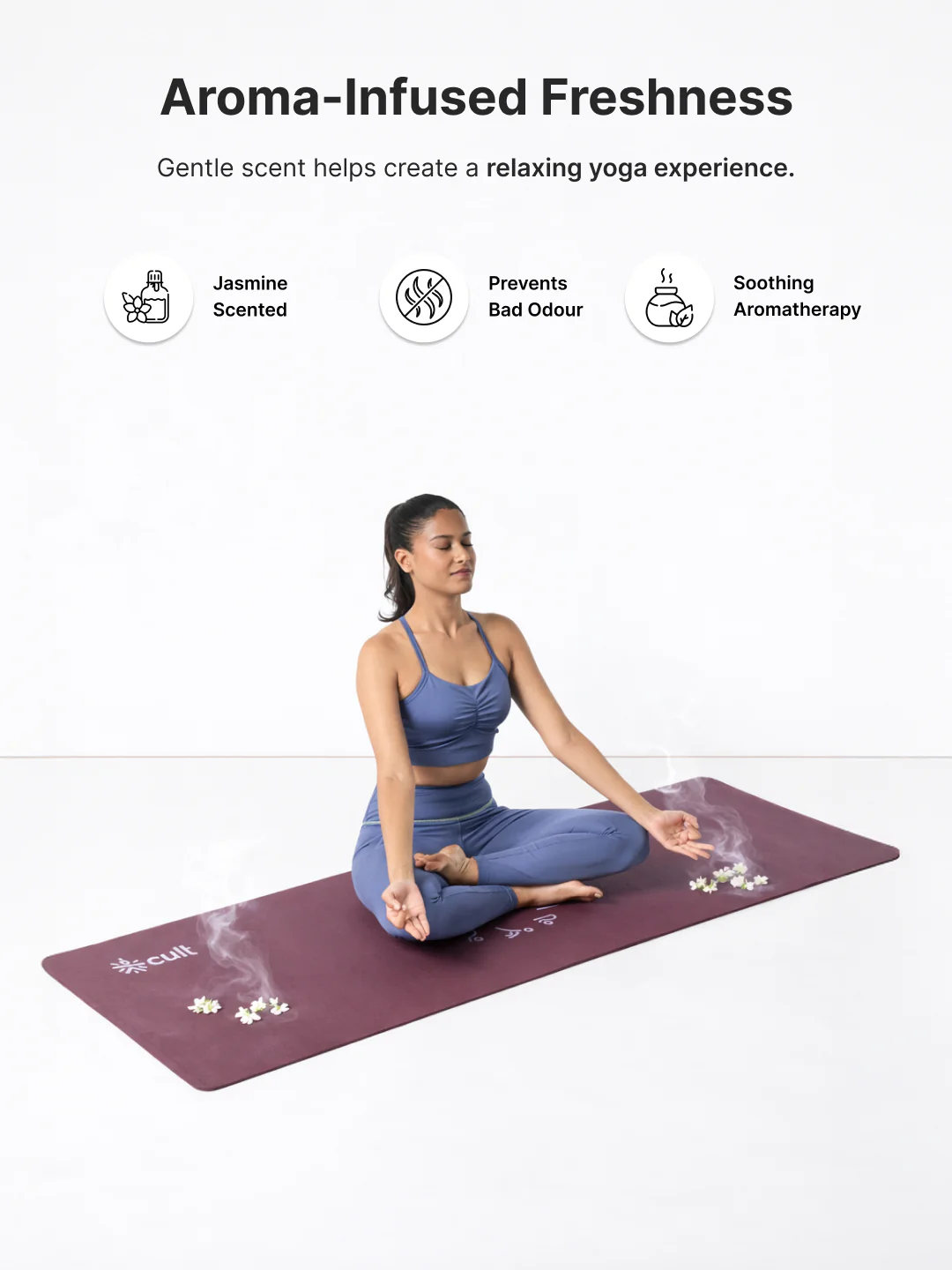 cult Aroma Infused TPE Yoga Mat 6 mm Anti Skid Non Slip Exercise Mat with Carry Bag for Yoga Workout Gym Wine - Image 3