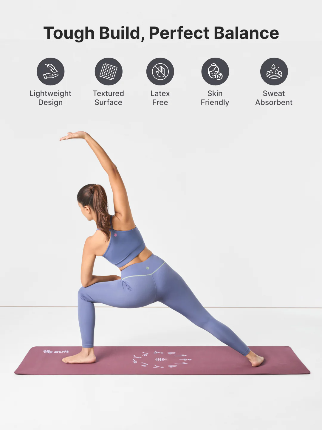 cult Aroma Infused TPE Yoga Mat 6 mm Anti Skid Non Slip Exercise Mat with Carry Bag for Yoga Workout Gym Wine - Image 4