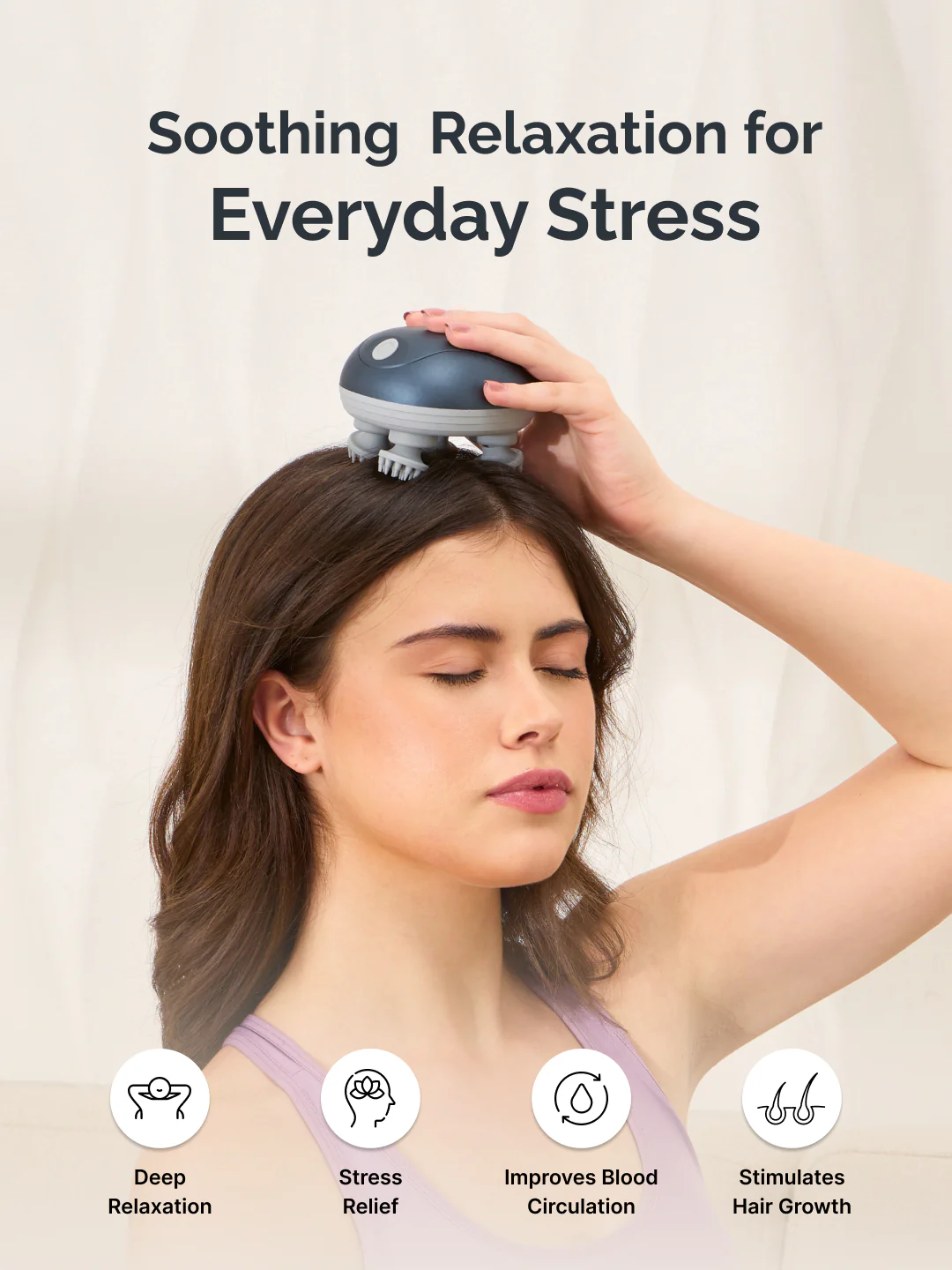 Cult Aura Head Massager with Red Light Therapy | Silicone Heads with 4 Extra Attachments for Stress Relief & Relaxation - Image 2