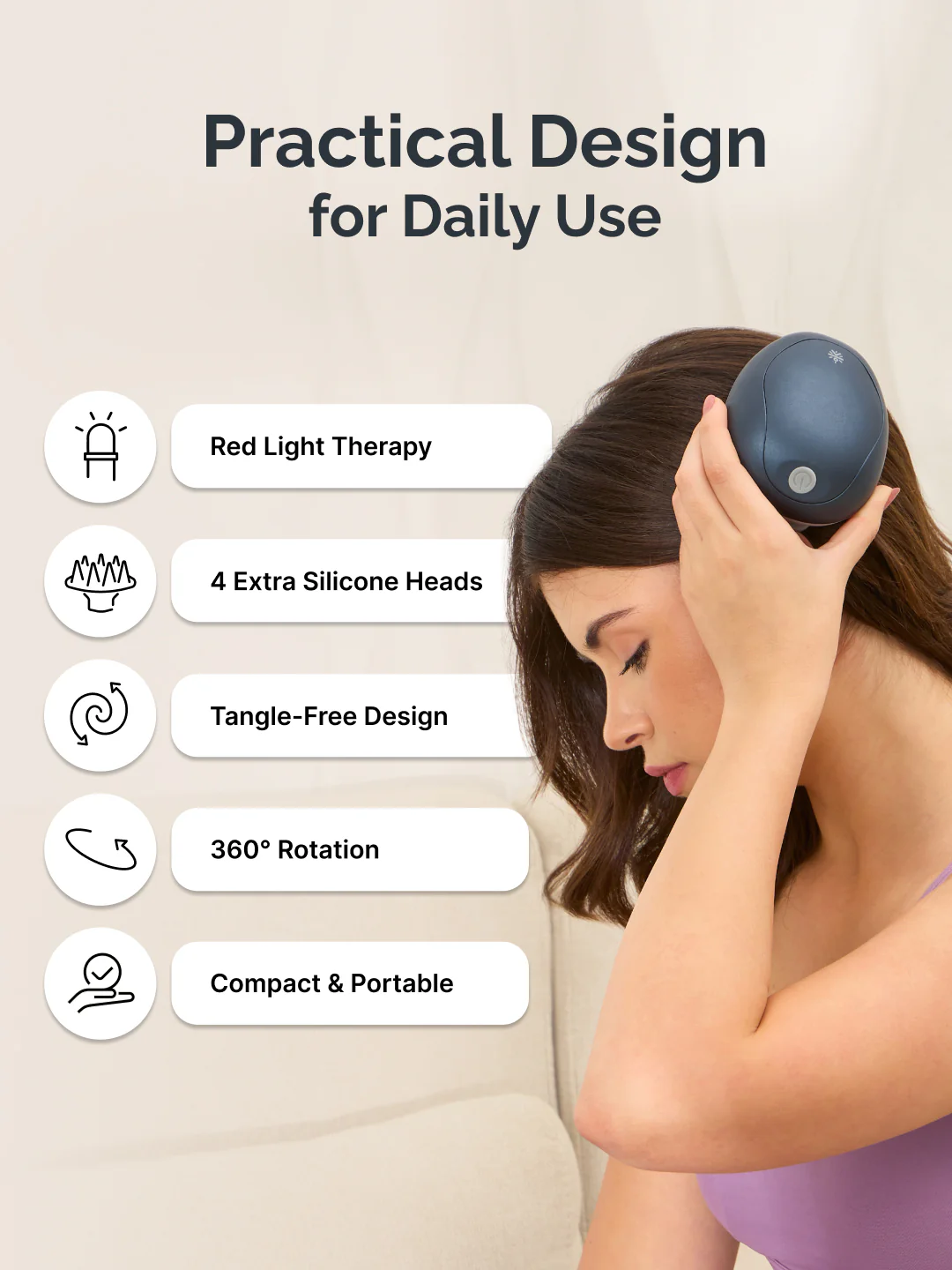 Cult Aura Head Massager with Red Light Therapy | Silicone Heads with 4 Extra Attachments for Stress Relief & Relaxation - Image 3