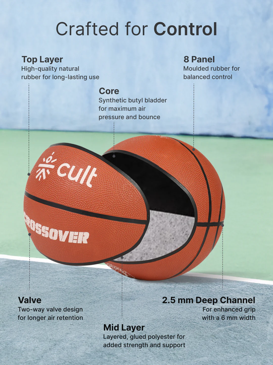 Cult Basketball Combo  Crossover 7 No (Brown) + Ball Pump - Image 5
