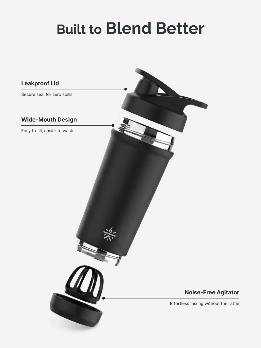 Cult Black Steel Shaker Bottle 700 ml with Bottom Opener – Leakproof & Built for Performance - Image 4