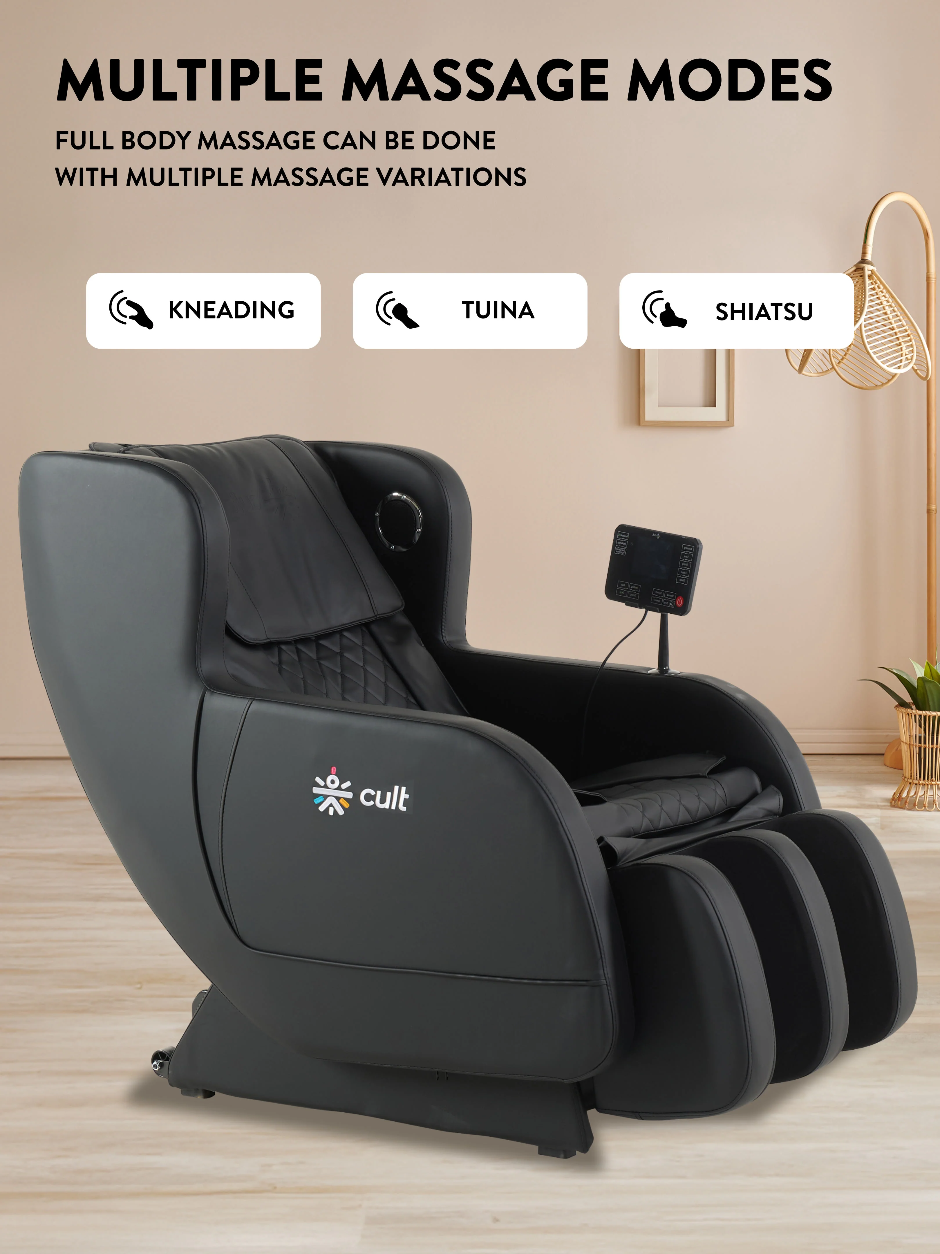 Cult BlissBlack Massage Chair with Fixed Point Massage Technique and Bluetooth AI Voice Function for Full Body Massage At Home - Image 2