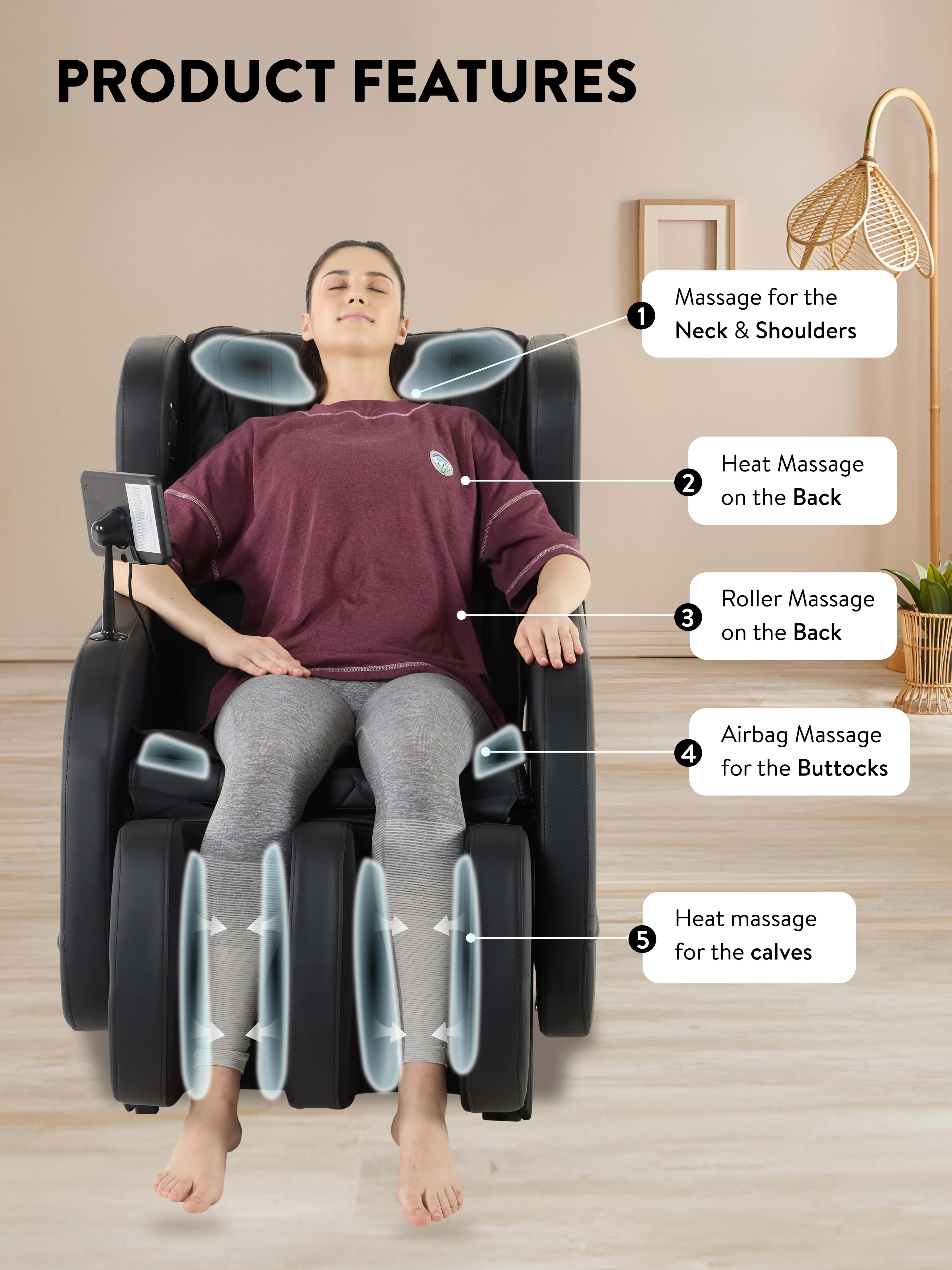 Cult BlissBlack Massage Chair with Fixed Point Massage Technique and Bluetooth AI Voice Function for Full Body Massage At Home - Image 3