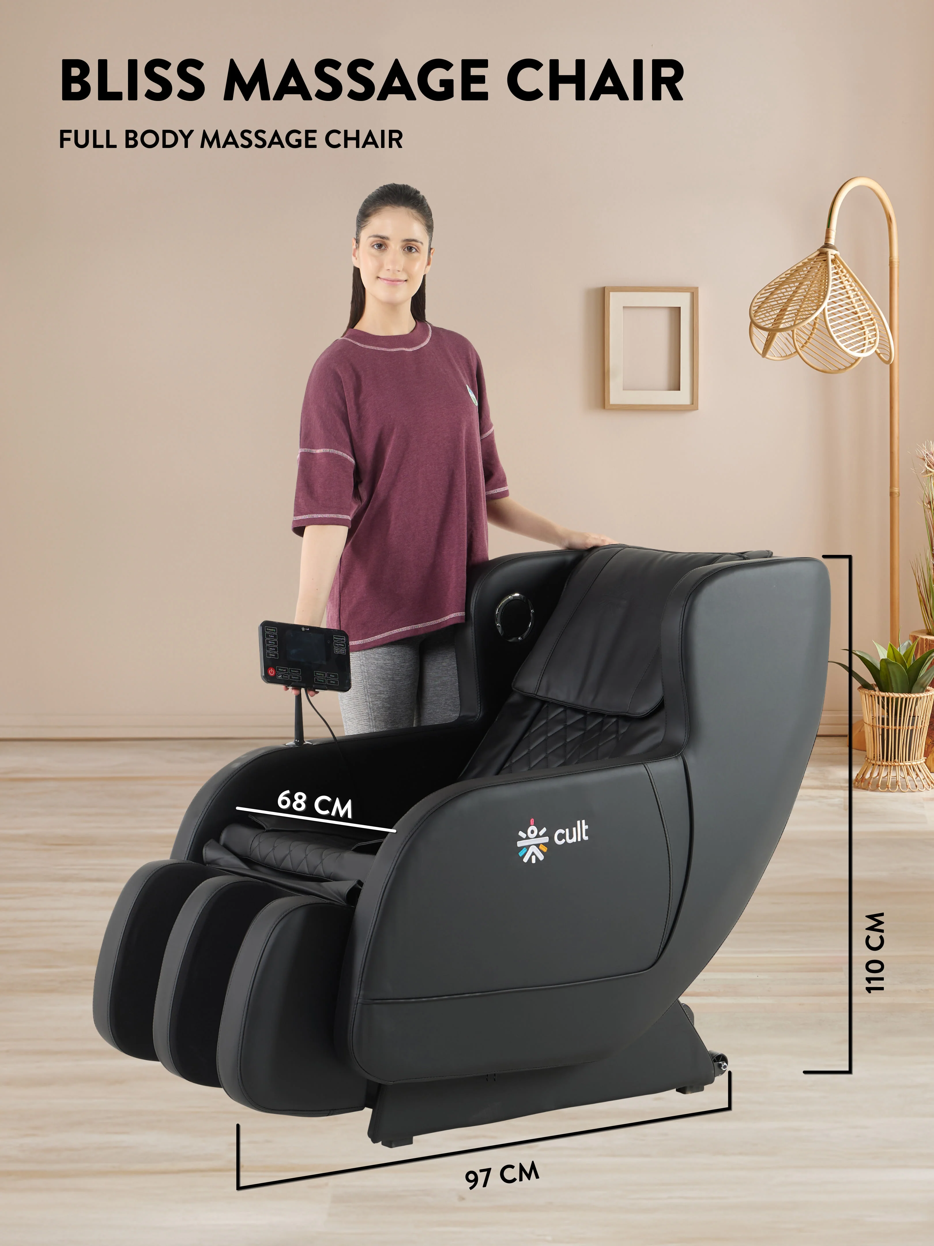 Cult BlissBlack Massage Chair with Fixed Point Massage Technique and Bluetooth AI Voice Function for Full Body Massage At Home - Image 5
