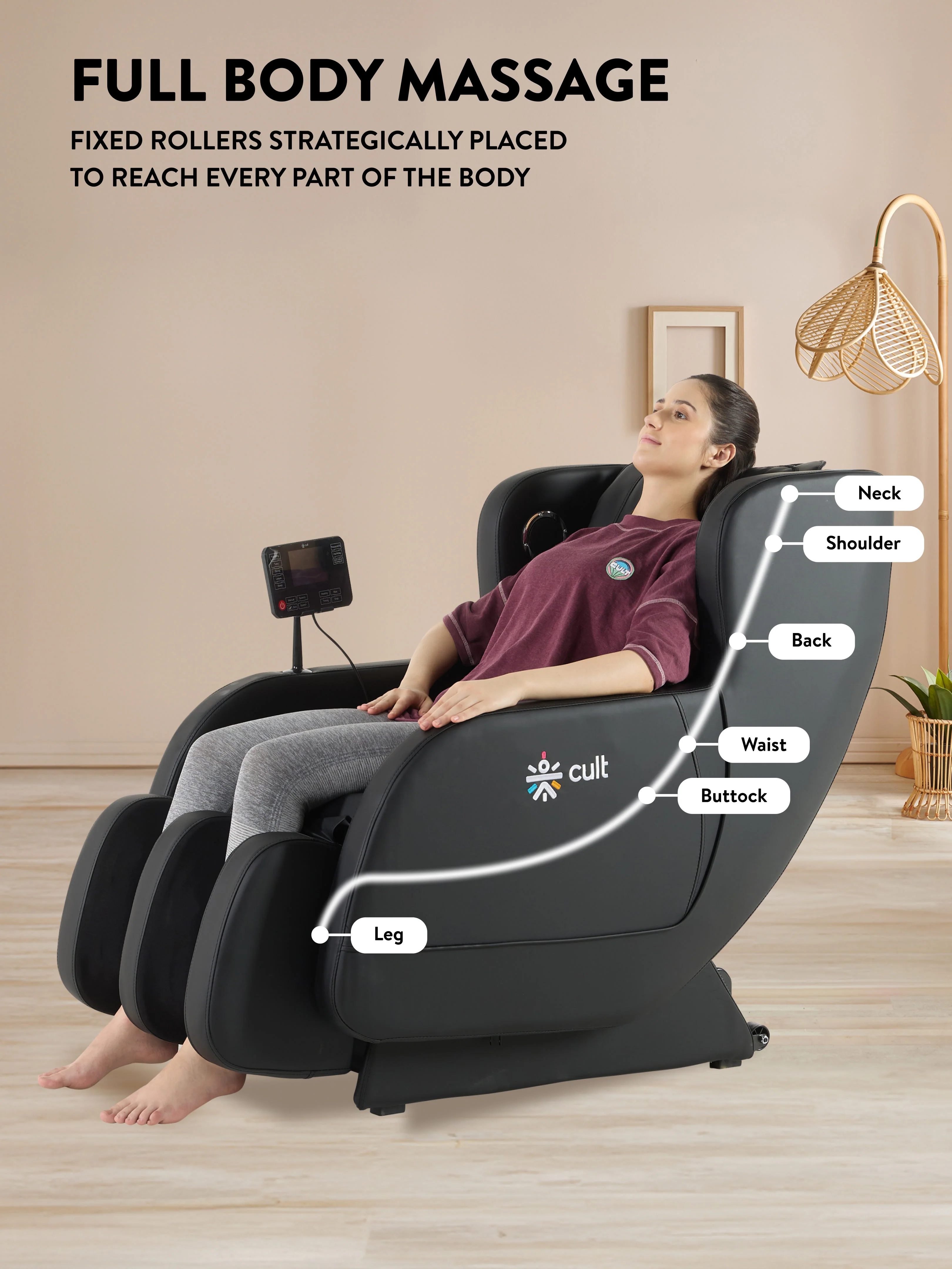 Cult BlissBlack Massage Chair with Fixed Point Massage Technique and Bluetooth AI Voice Function for Full Body Massage At Home - Image 7
