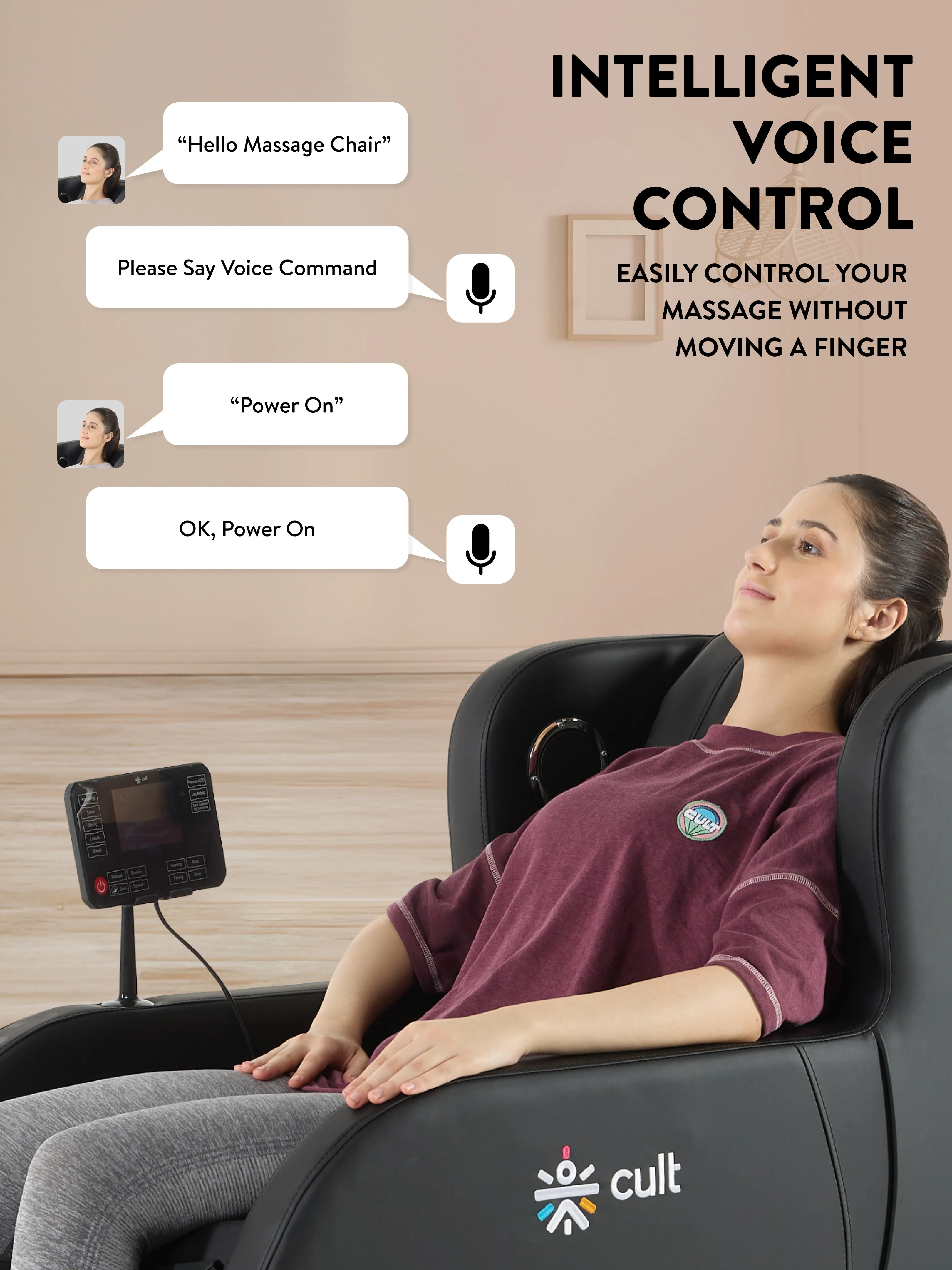 Cult BlissBlack Massage Chair with Fixed Point Massage Technique and Bluetooth AI Voice Function for Full Body Massage At Home - Image 8