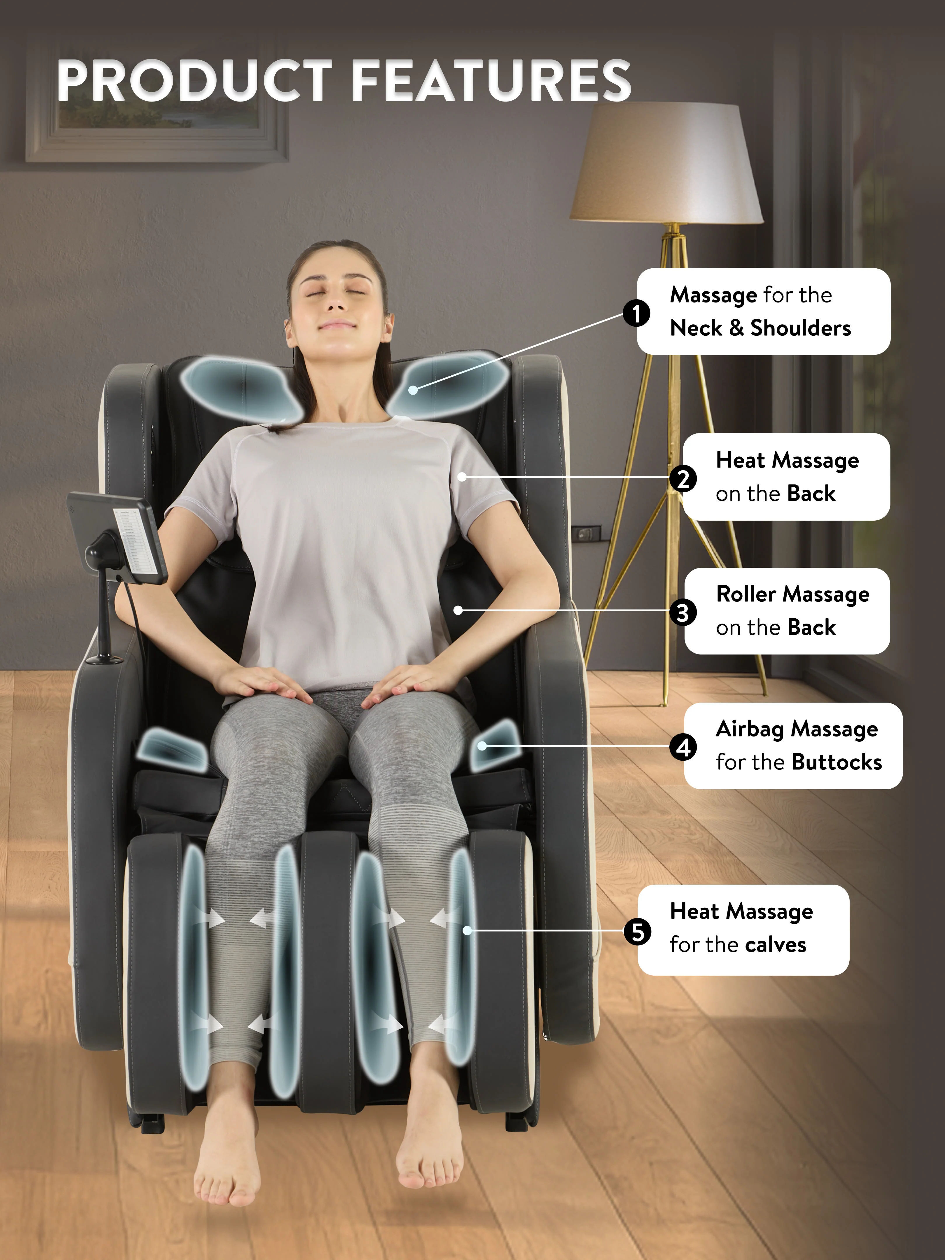 cult BlissGrey Massage Chair with Fixed Point Massage Technique and Bluetooth AI Voice Function for Full Body Massage At Home - Image 2