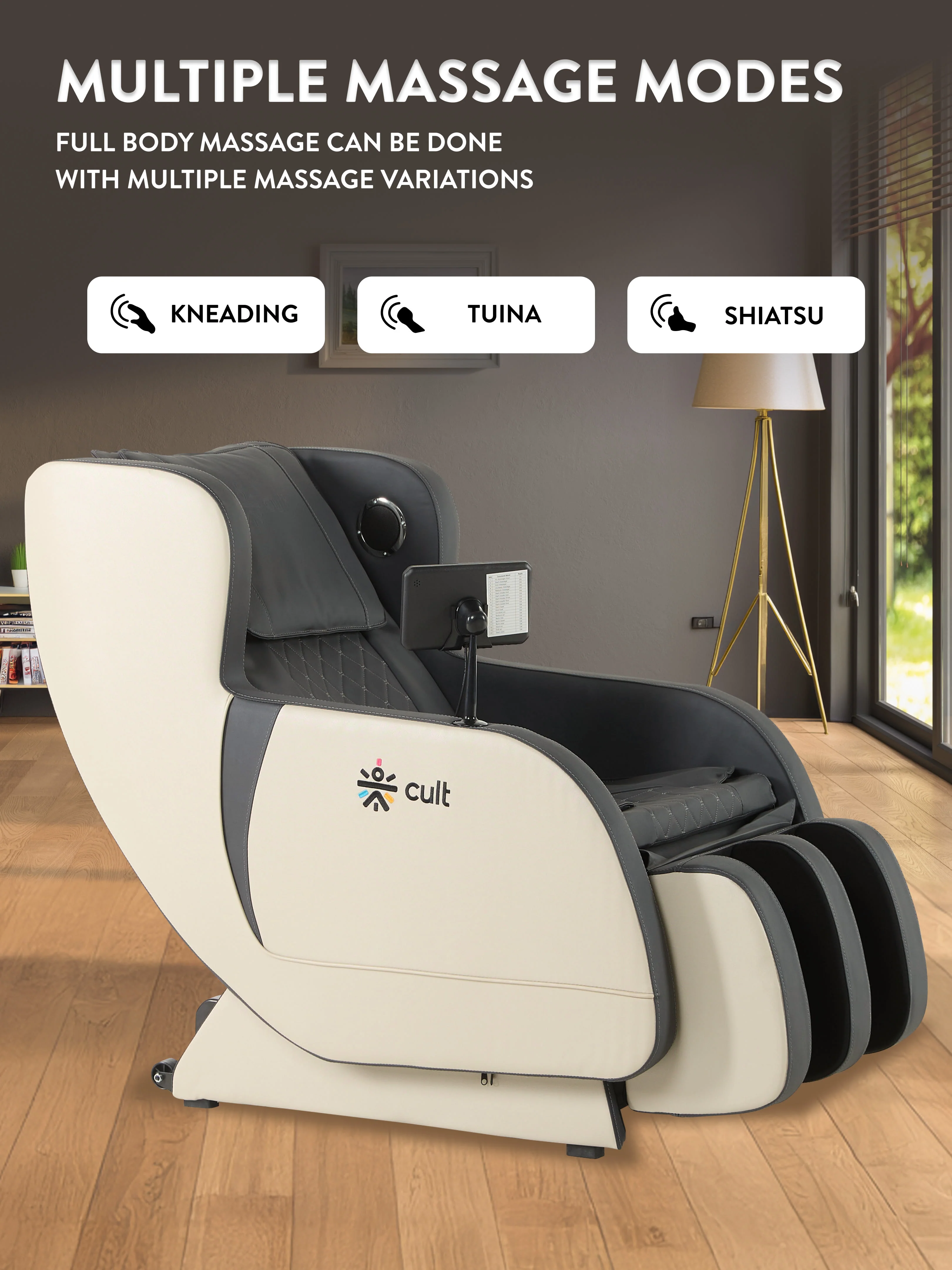 cult BlissGrey Massage Chair with Fixed Point Massage Technique and Bluetooth AI Voice Function for Full Body Massage At Home - Image 3