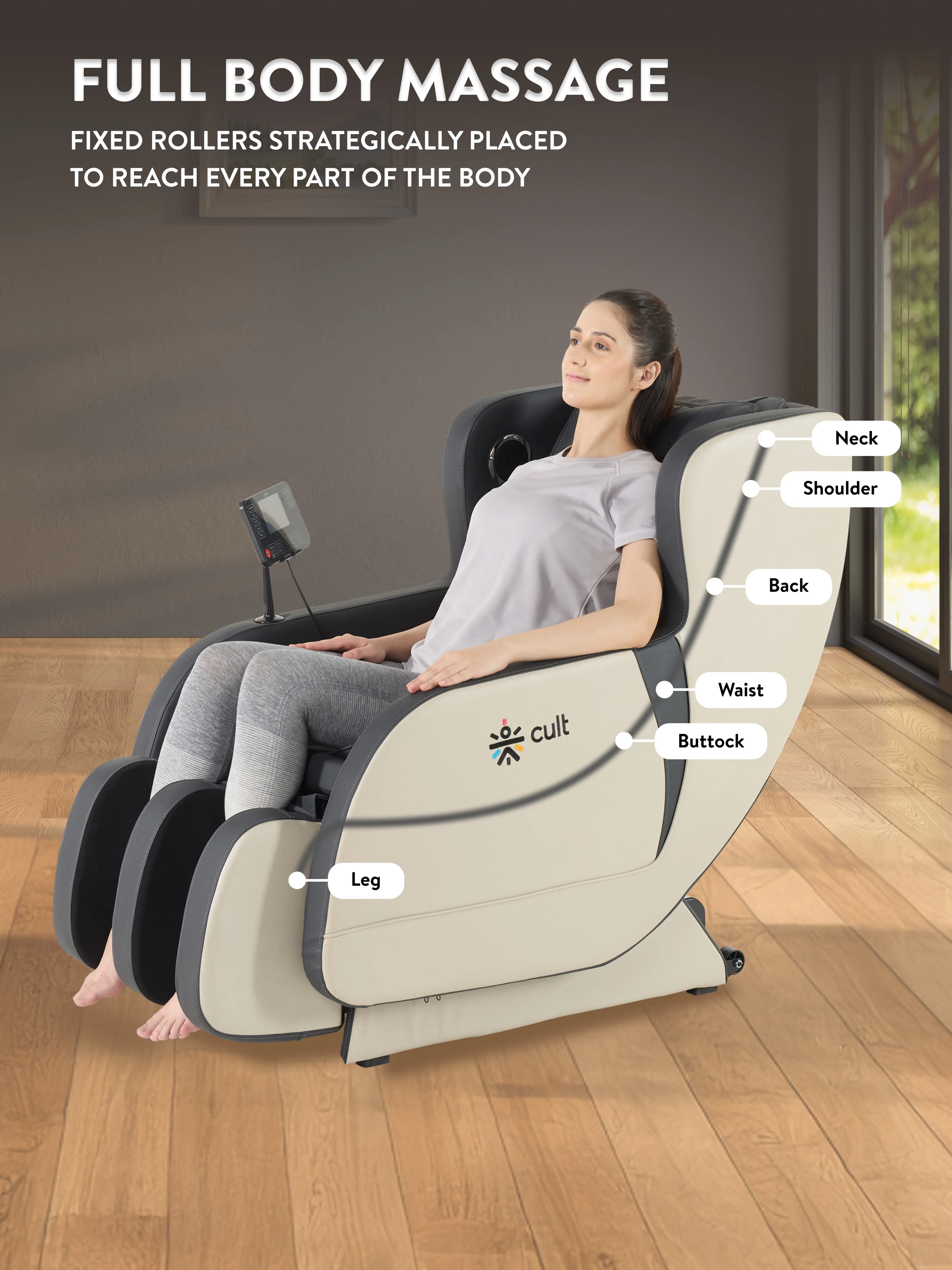 cult BlissGrey Massage Chair with Fixed Point Massage Technique and Bluetooth AI Voice Function for Full Body Massage At Home - Image 4
