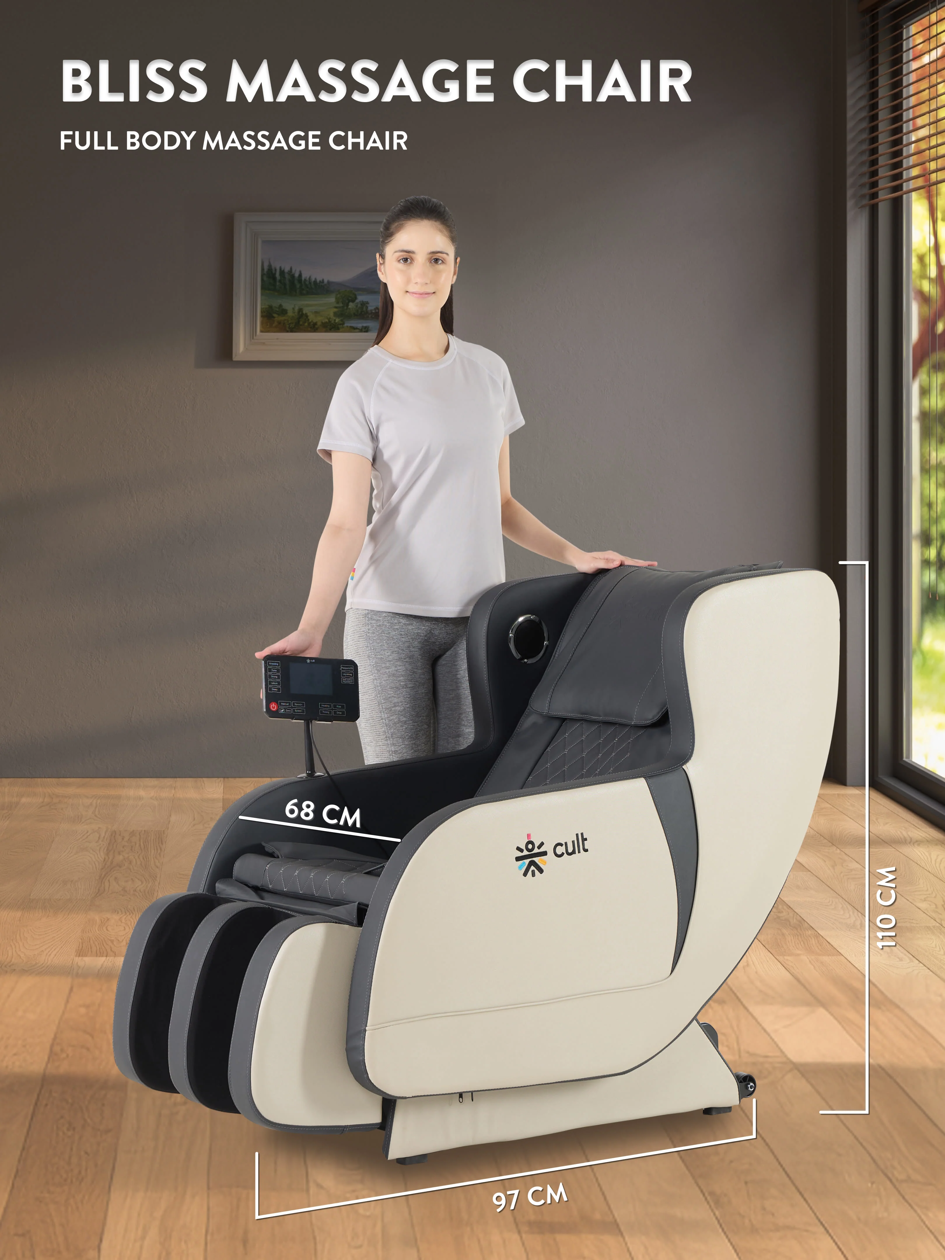 cult BlissGrey Massage Chair with Fixed Point Massage Technique and Bluetooth AI Voice Function for Full Body Massage At Home - Image 7