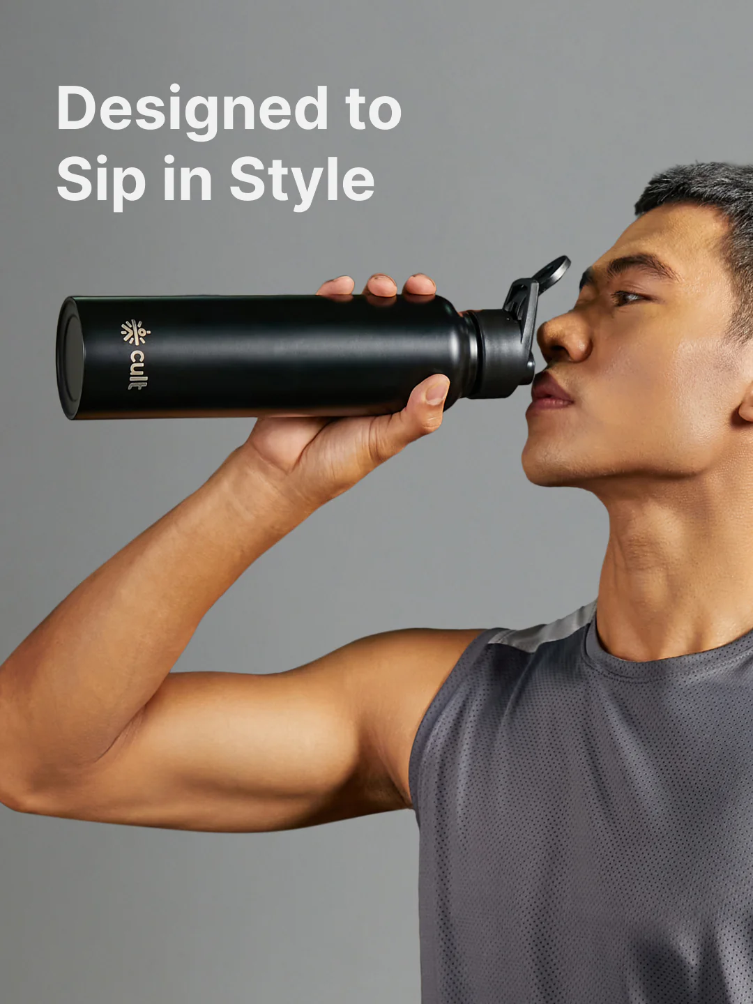 cult Steel Bottle 1Ltr With Sports Cap Black - Image 2