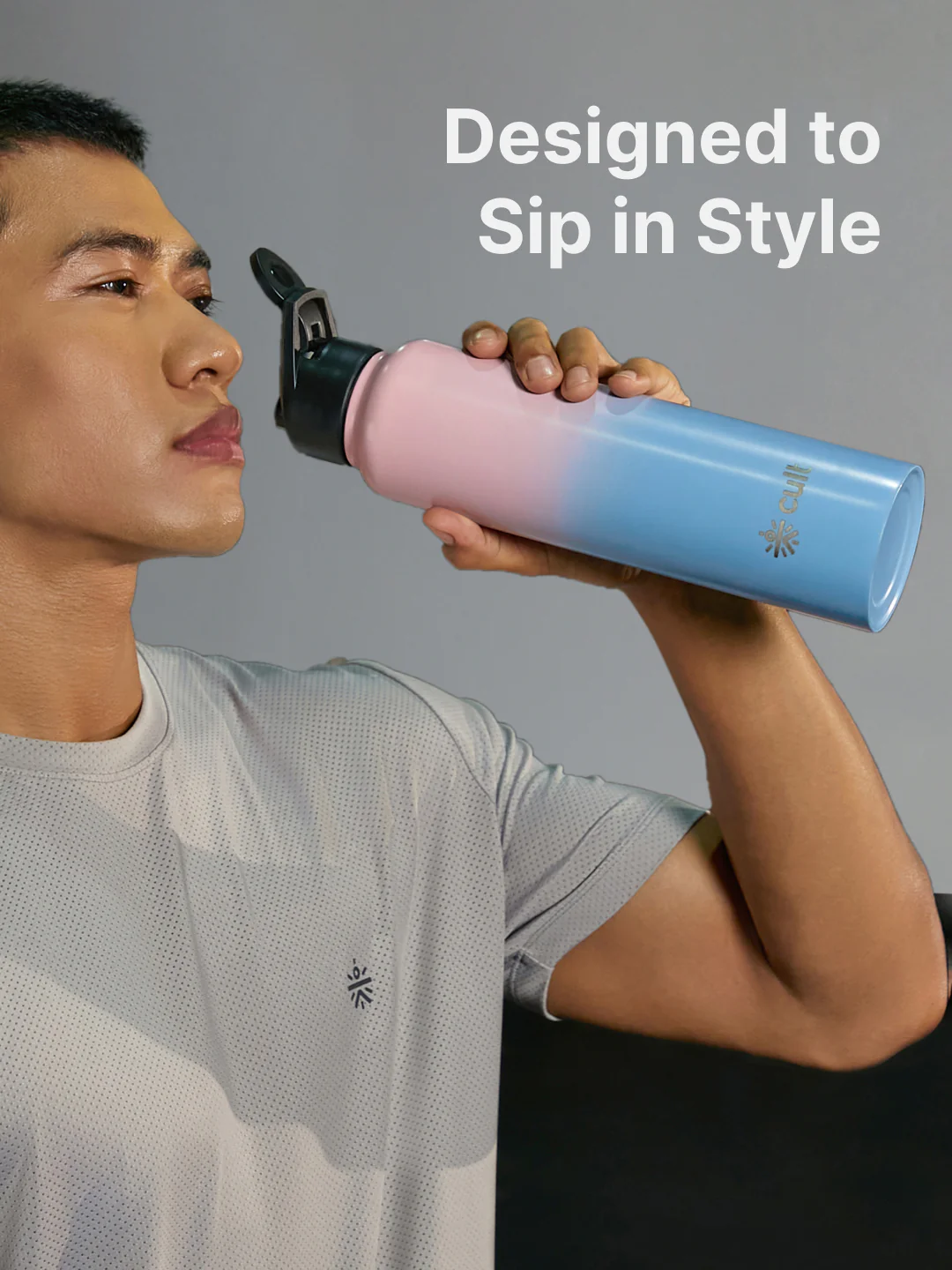 cult Steel Bottle 1Ltr With Sports Cap Pink and Blue - Image 2