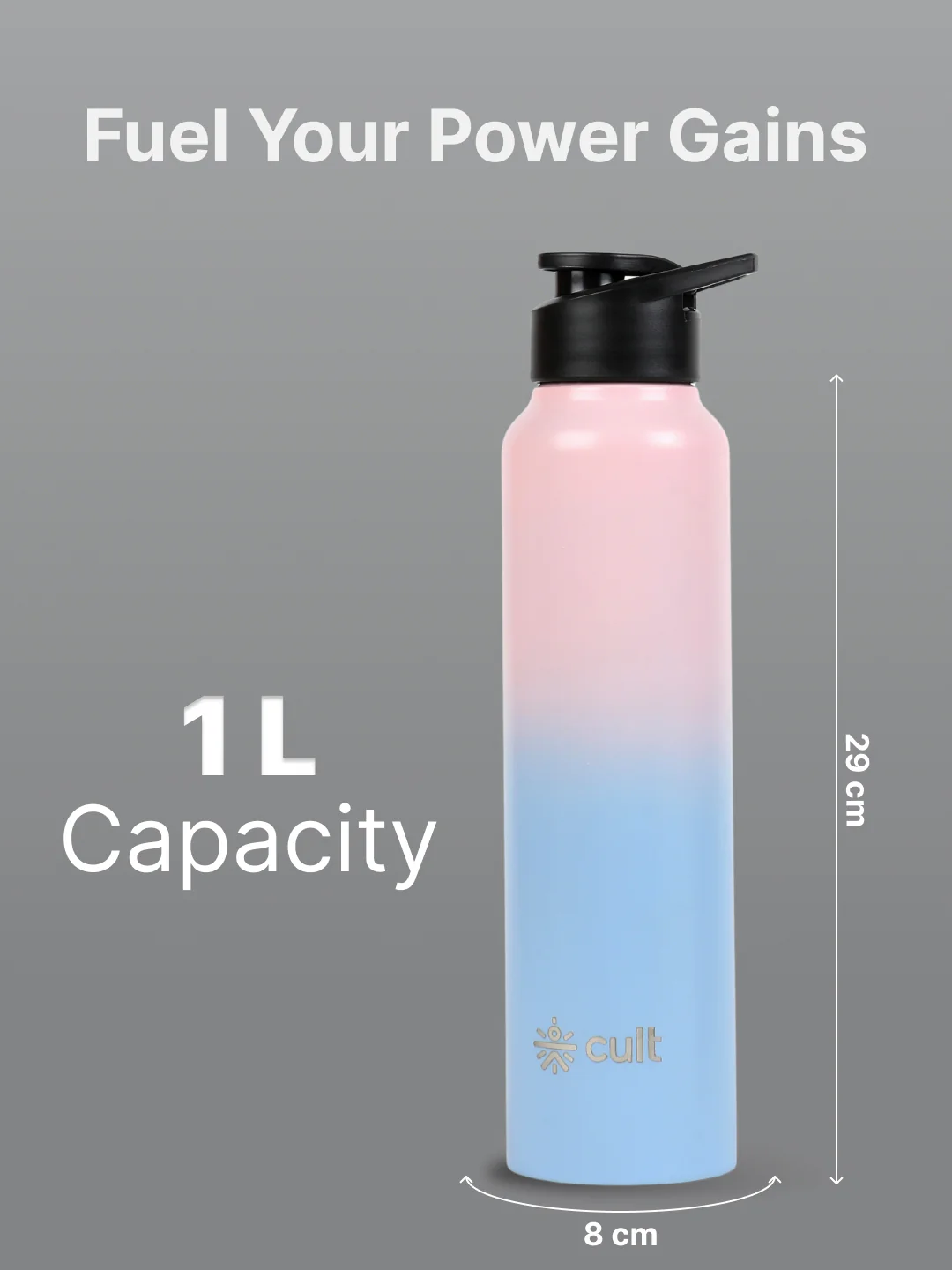 cult Steel Bottle 1Ltr With Sports Cap Pink and Blue - Image 6