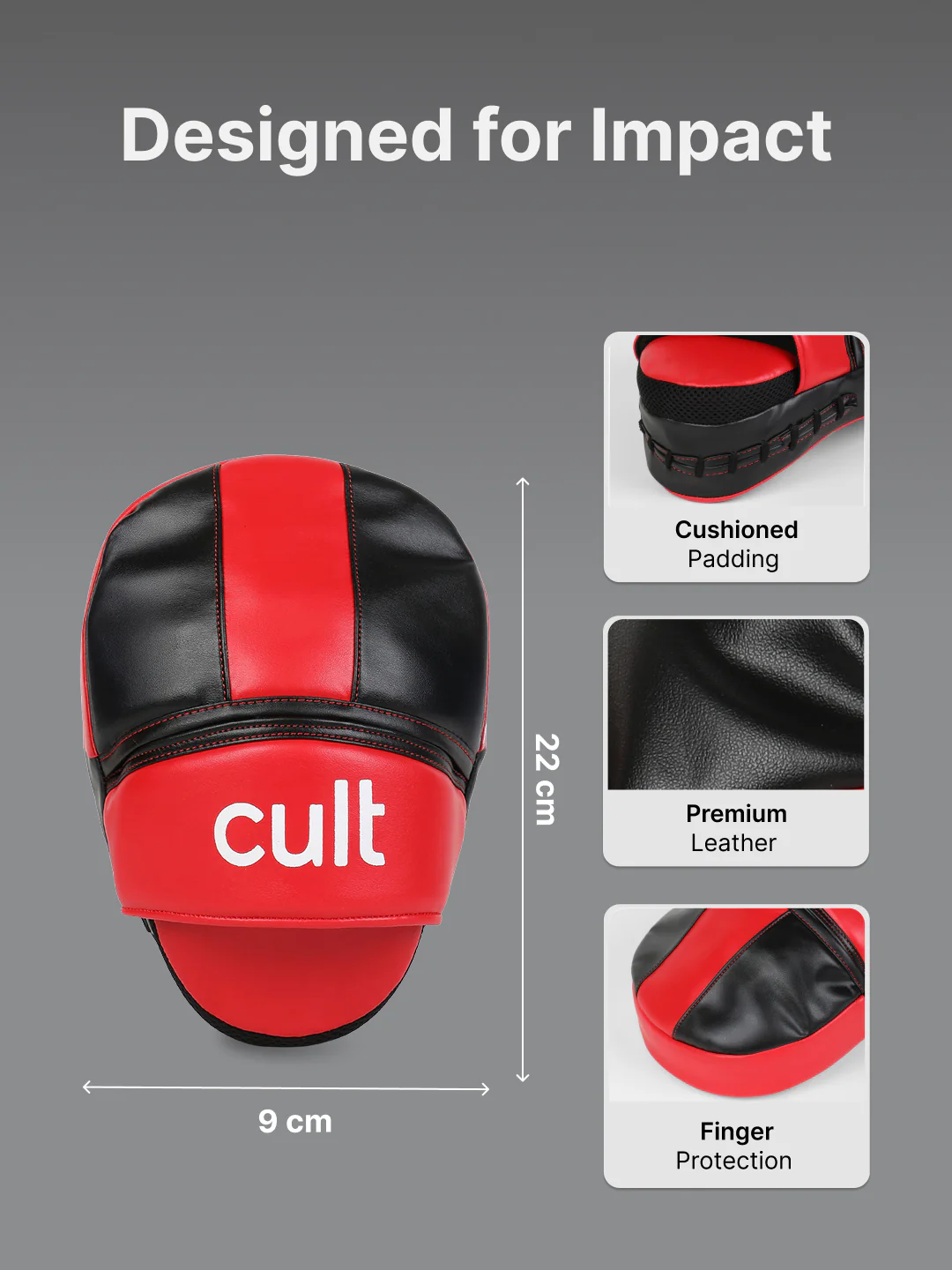 cult Boxing Focus Pad Unisex Black Red - Image 4
