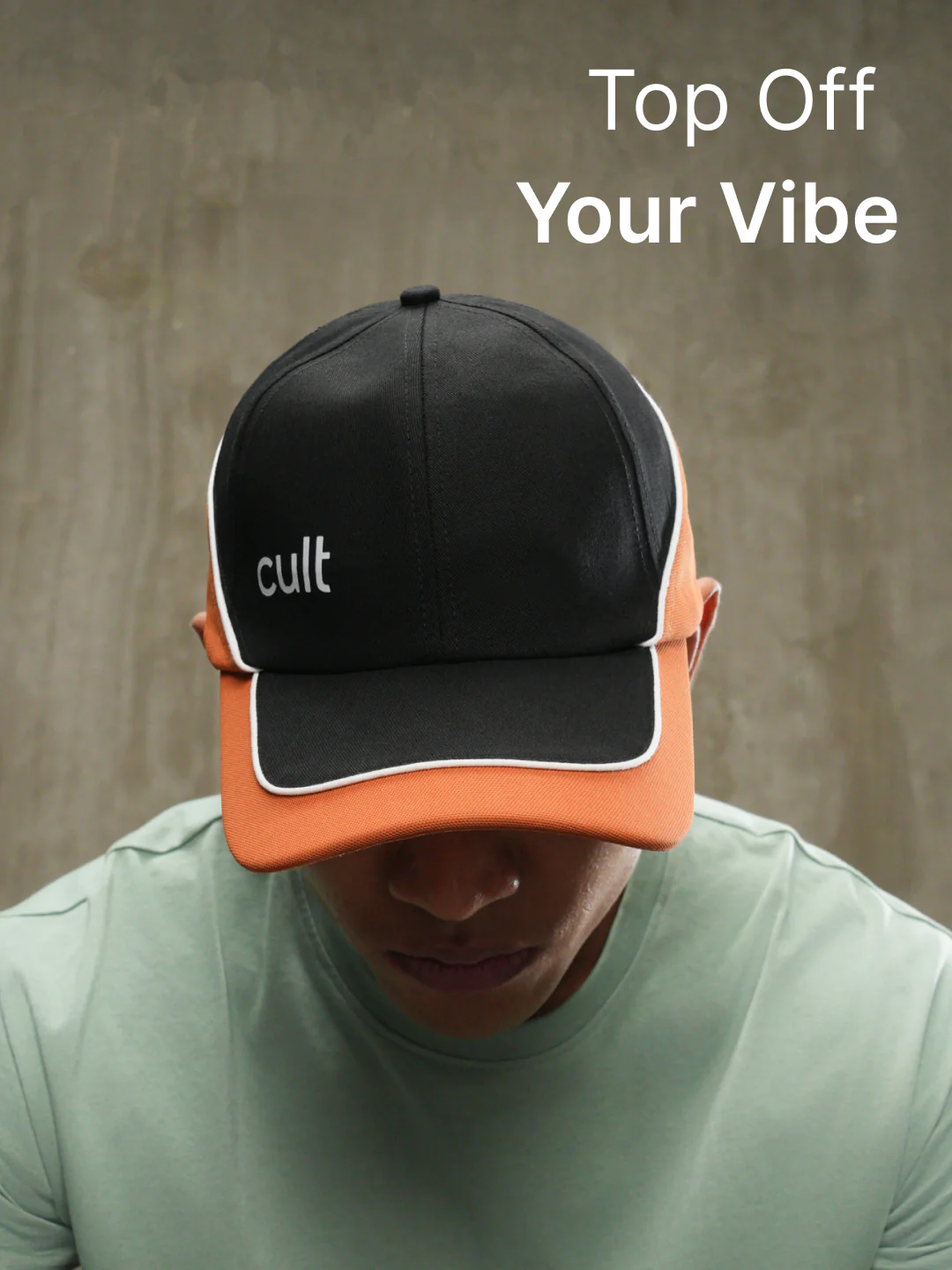 cult Colour Block Cap Black and Orange- Unisex Adjustable Cap for Men & Women - Image 2