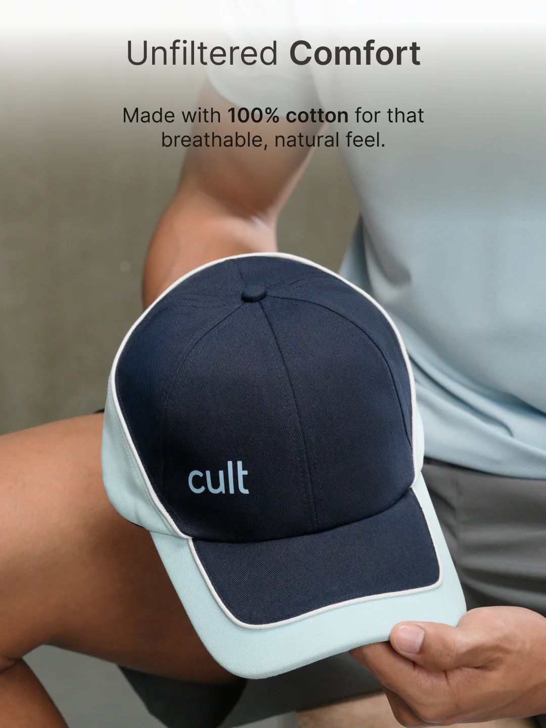 cult Colour Block Cap Navy and Sky Blue- Unisex Adjustable Cap for Men & Women - Image 4