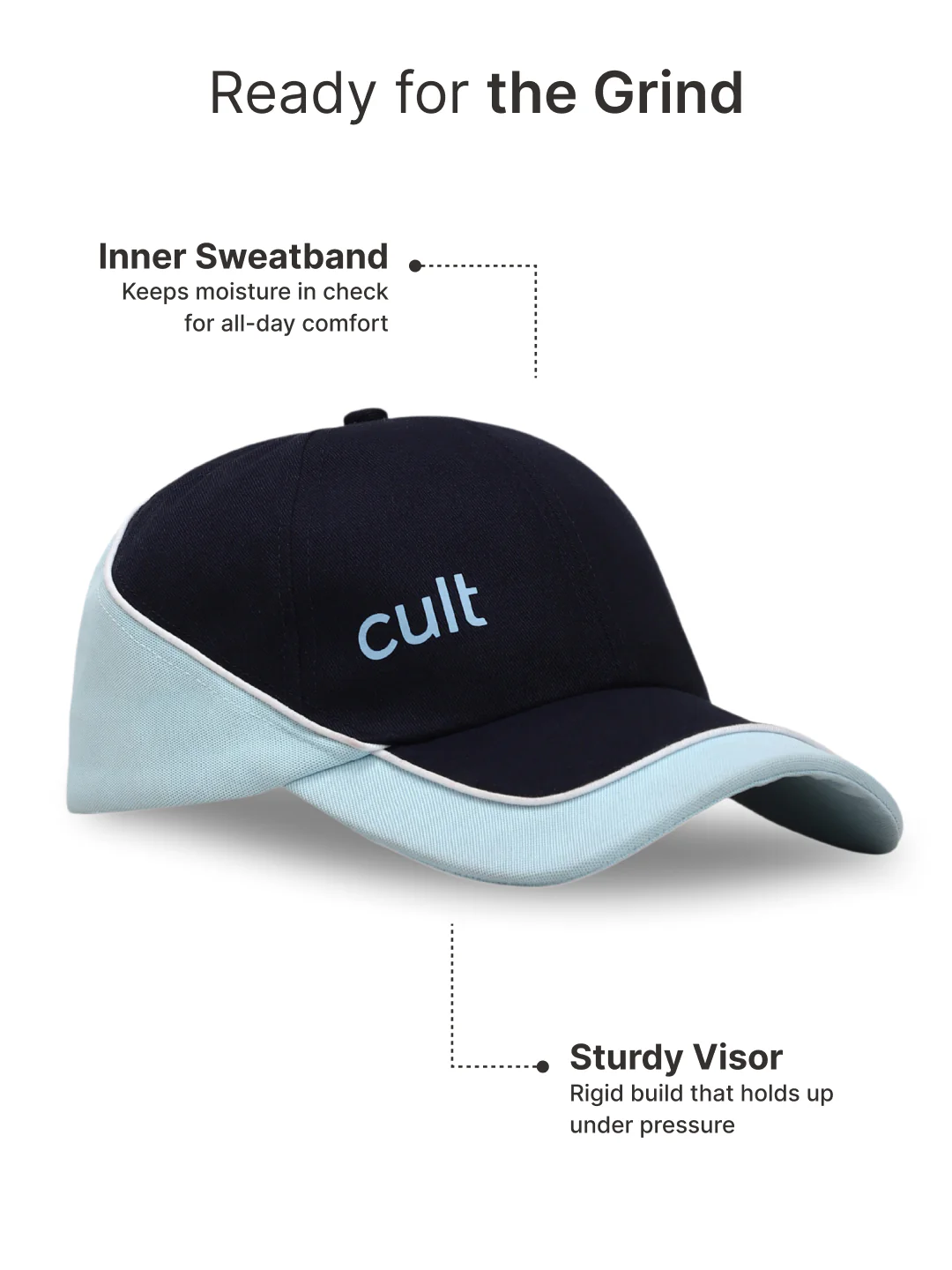cult Colour Block Cap Navy and Sky Blue- Unisex Adjustable Cap for Men & Women - Image 5
