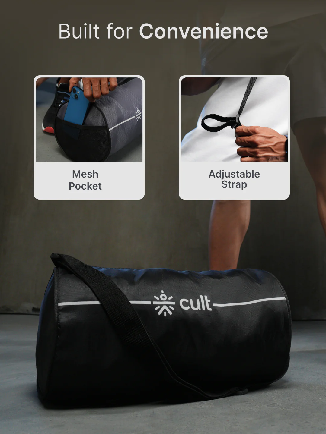 cult Combo Duffle Bag 12 L Black with Resistance band (2-7kg resistance) & Shaker Bottle 500 ml Yellow - Image 7